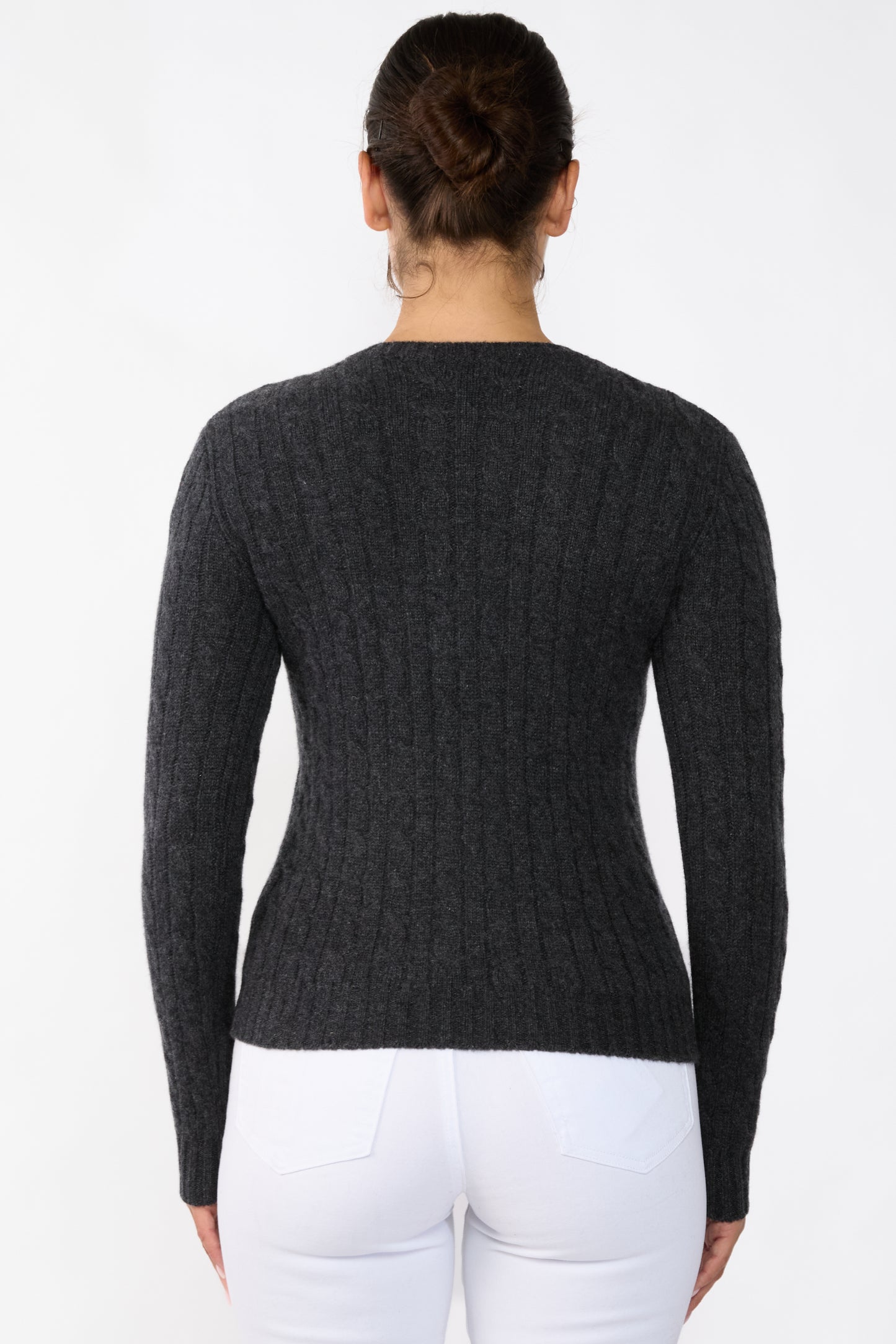 JENNIE LIU 100% Cashmere Crewneck Sweater | Chuncky Cashmere Cable-knit Sweaters for Women
