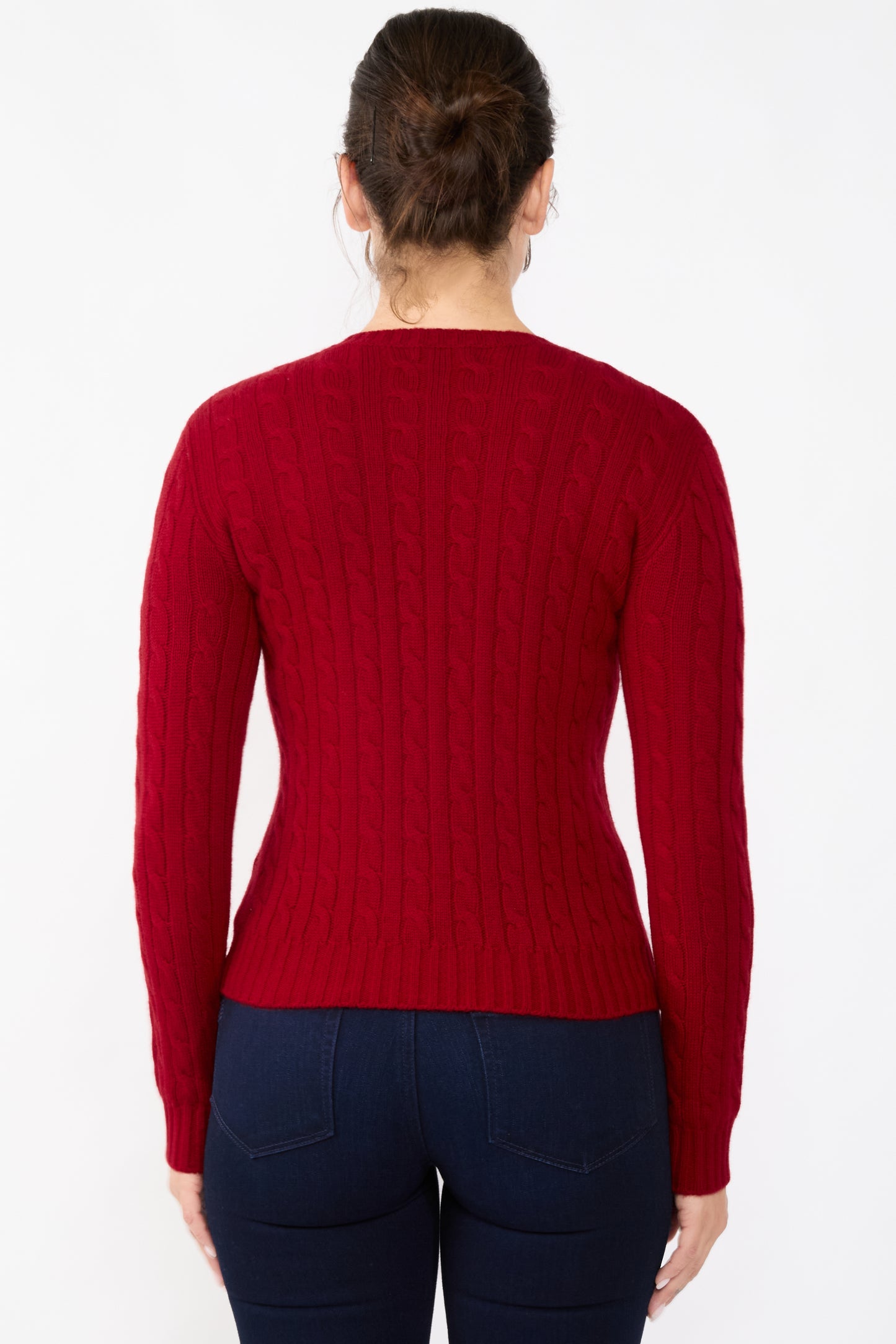 JENNIE LIU 100% Cashmere Crewneck Sweater | Chuncky Cashmere Cable-knit Sweaters for Women