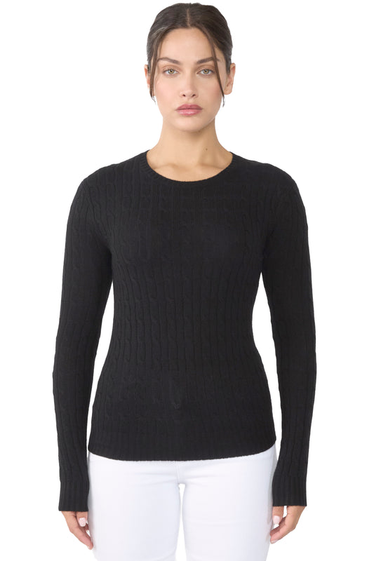 JENNIE LIU Women's 100% Cashmere Cable-knit Long Sleeve Pullover Crew Neck Sweater