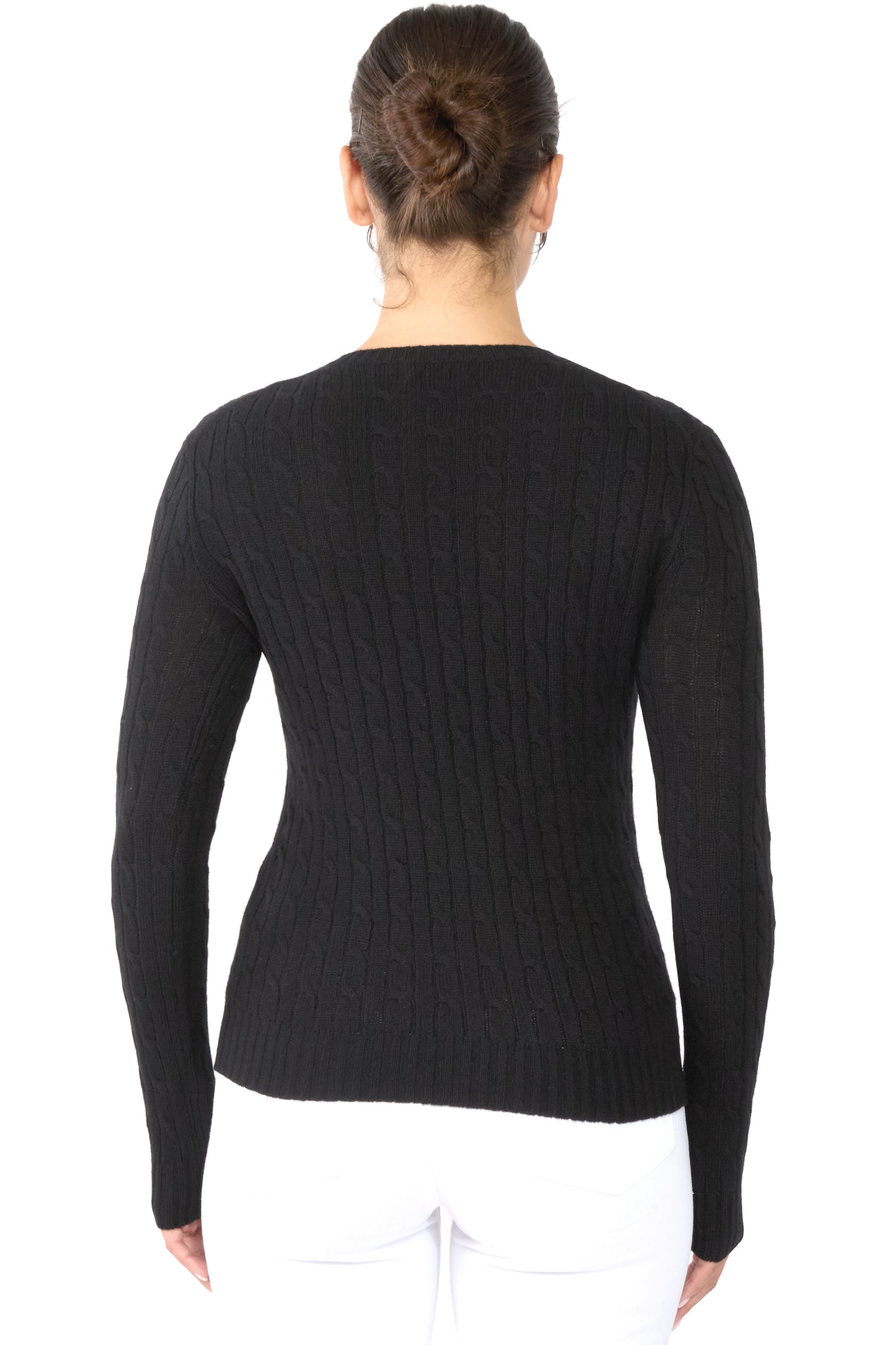 JENNIE LIU Women's 100% Cashmere Cable-knit Long Sleeve Pullover Crew Neck Sweater