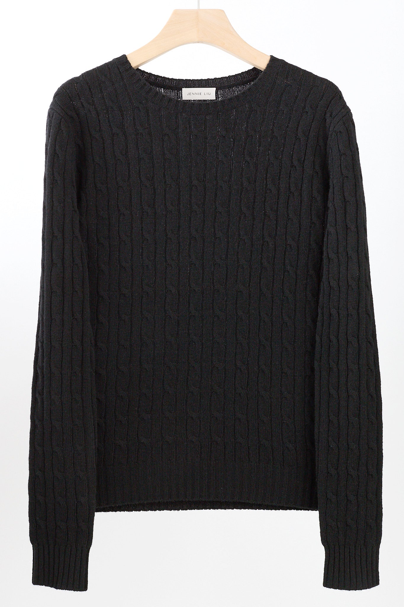 JENNIE LIU Women's 100% Cashmere Cable-knit Long Sleeve Pullover Crew Neck Sweater