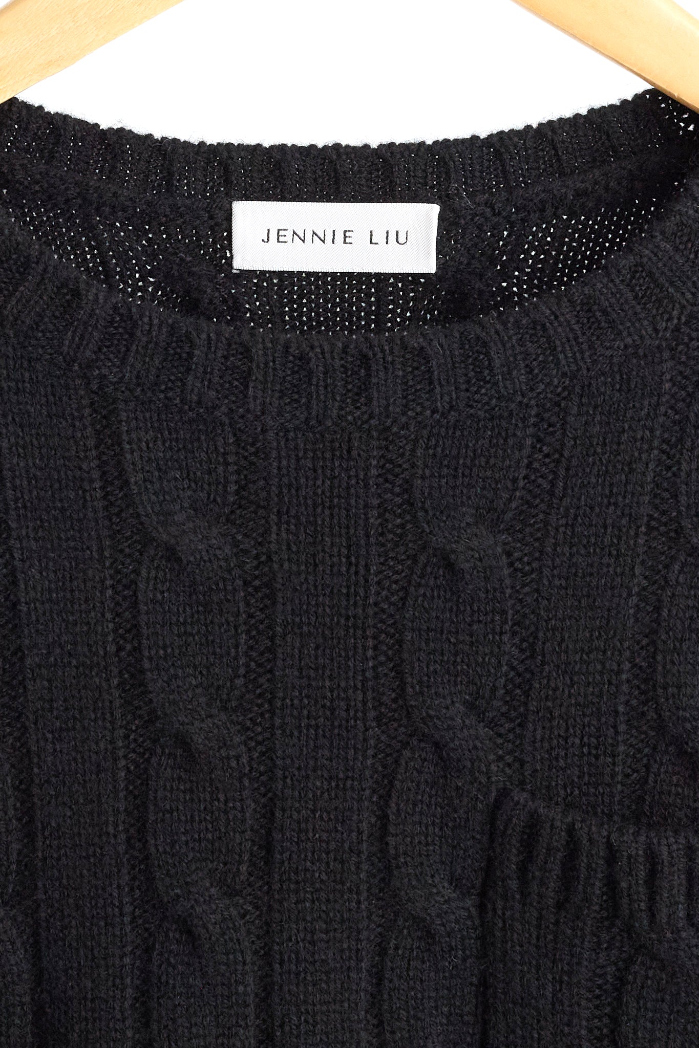 JENNIE LIU Women's 100% Cashmere Cable-knit Long Sleeve Pullover Crew Neck Sweater