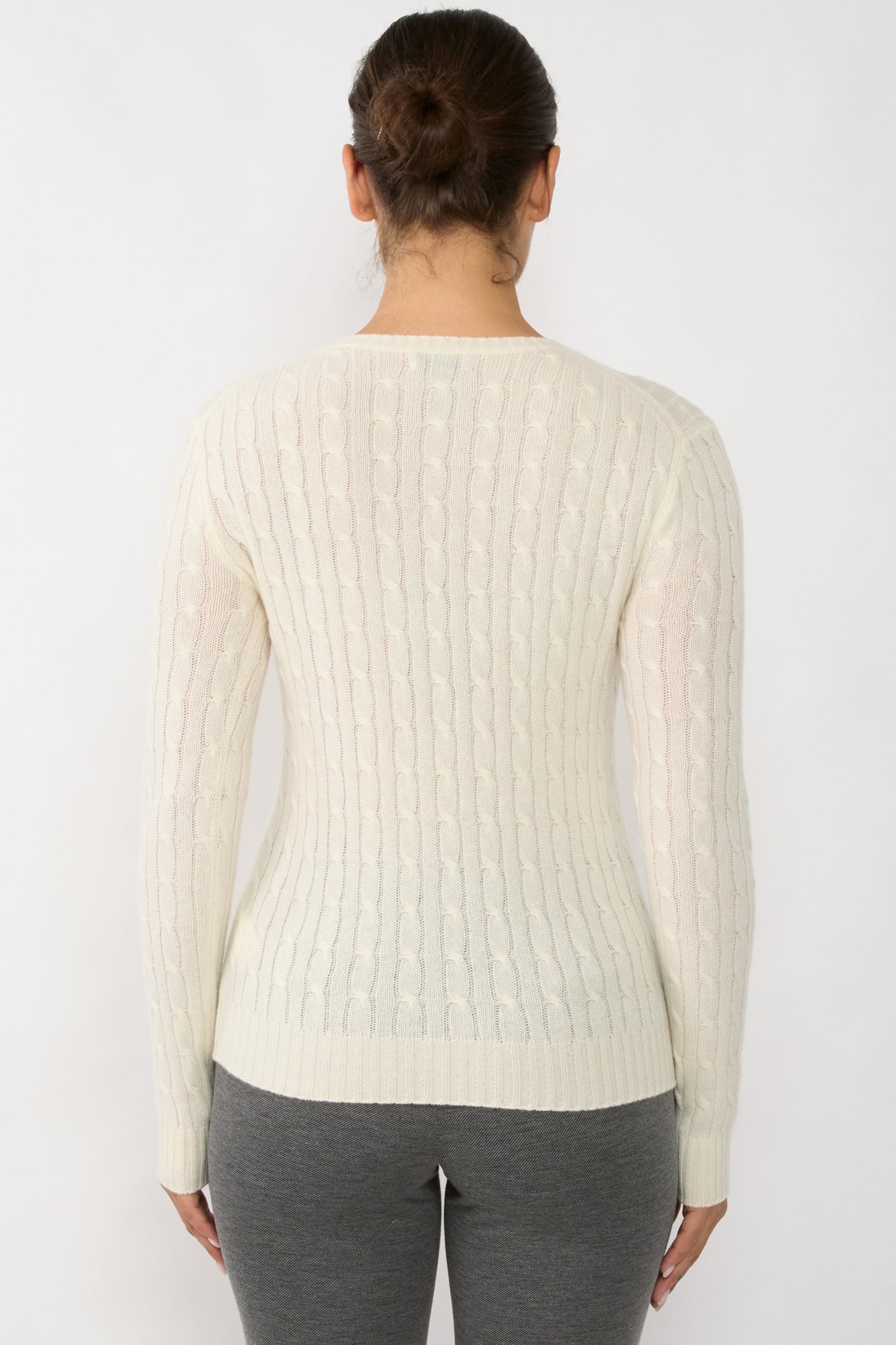 JENNIE LIU Women's 100% Cashmere Cable-knit Long Sleeve Pullover Crew Neck Sweater