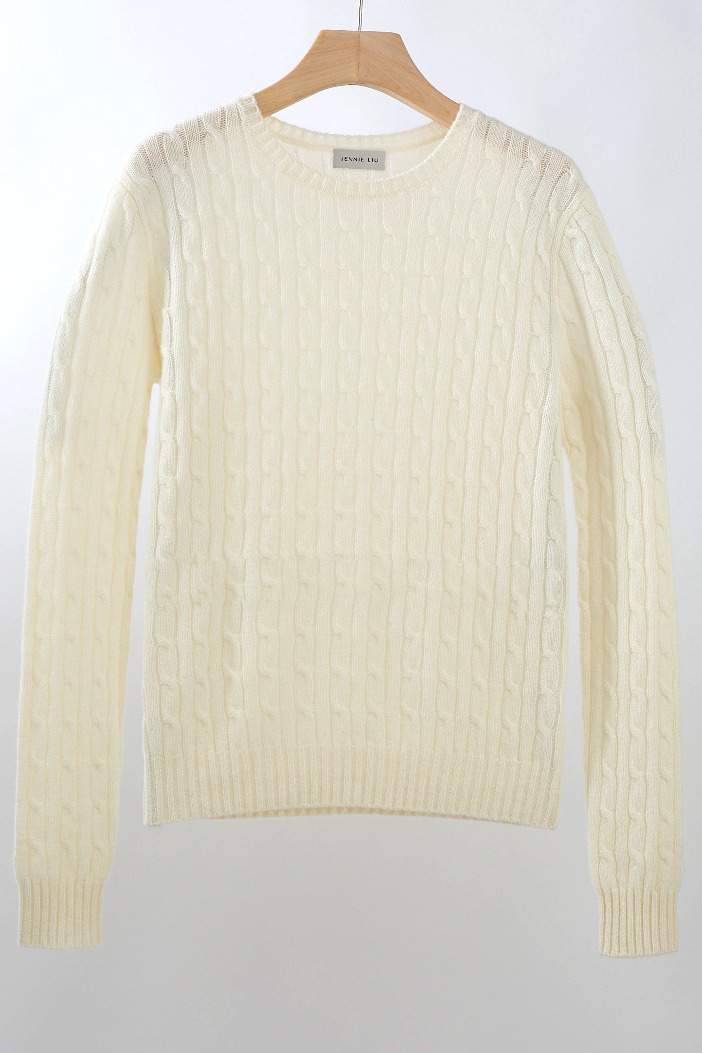 JENNIE LIU Women's 100% Cashmere Cable-knit Long Sleeve Pullover Crew Neck Sweater