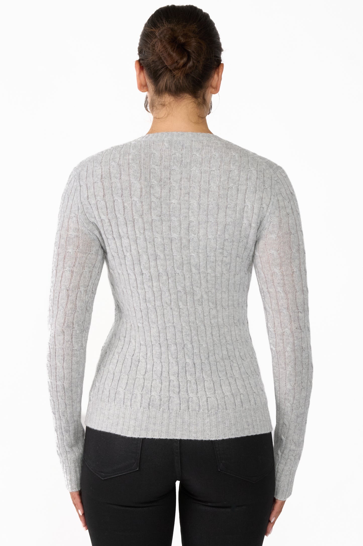 JENNIE LIU Women's 100% Cashmere Cable-knit Long Sleeve Pullover Crew Neck Sweater