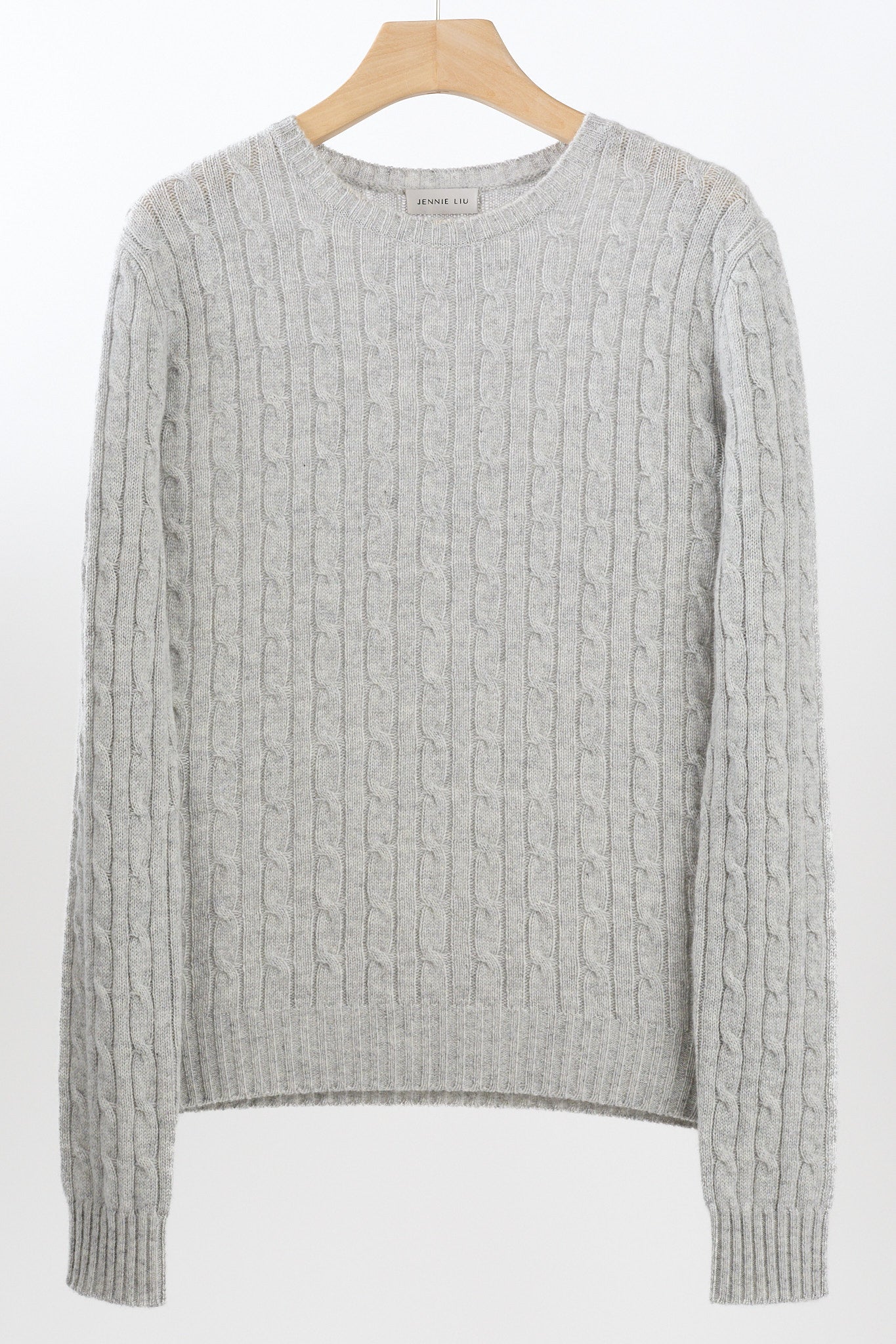 JENNIE LIU Women's 100% Cashmere Cable-knit Long Sleeve Pullover Crew Neck Sweater