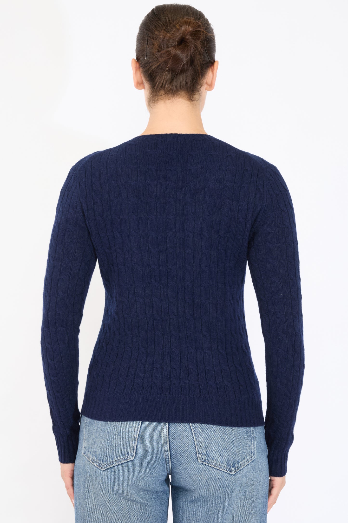 JENNIE LIU Women's 100% Cashmere Cable-knit Long Sleeve Pullover Crew Neck Sweater