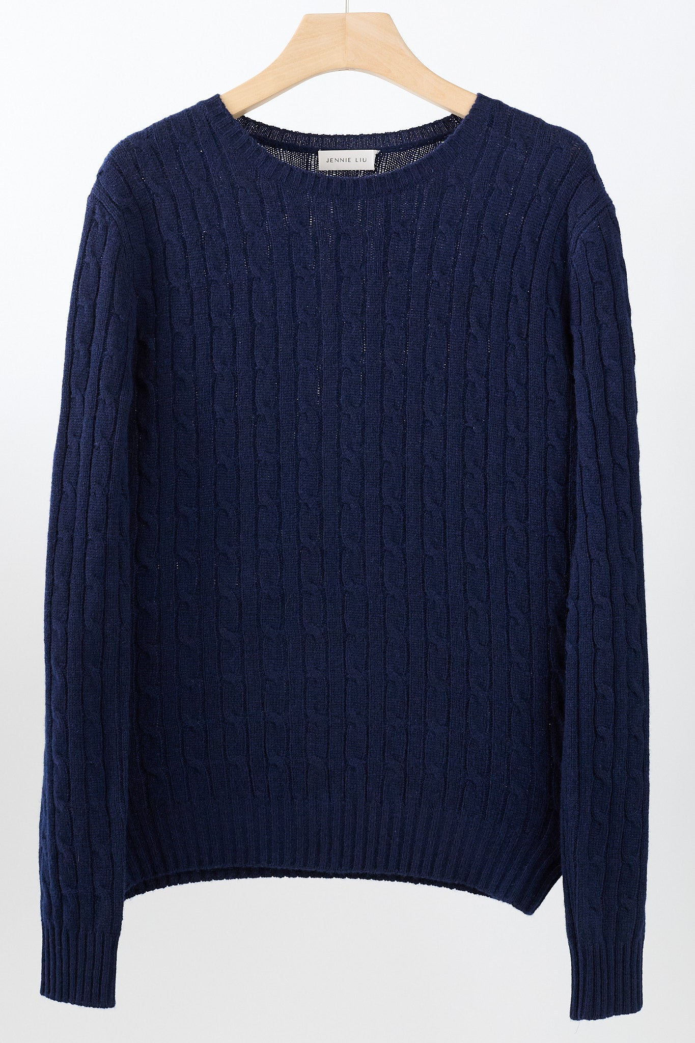 JENNIE LIU Women's 100% Cashmere Cable-knit Long Sleeve Pullover Crew Neck Sweater