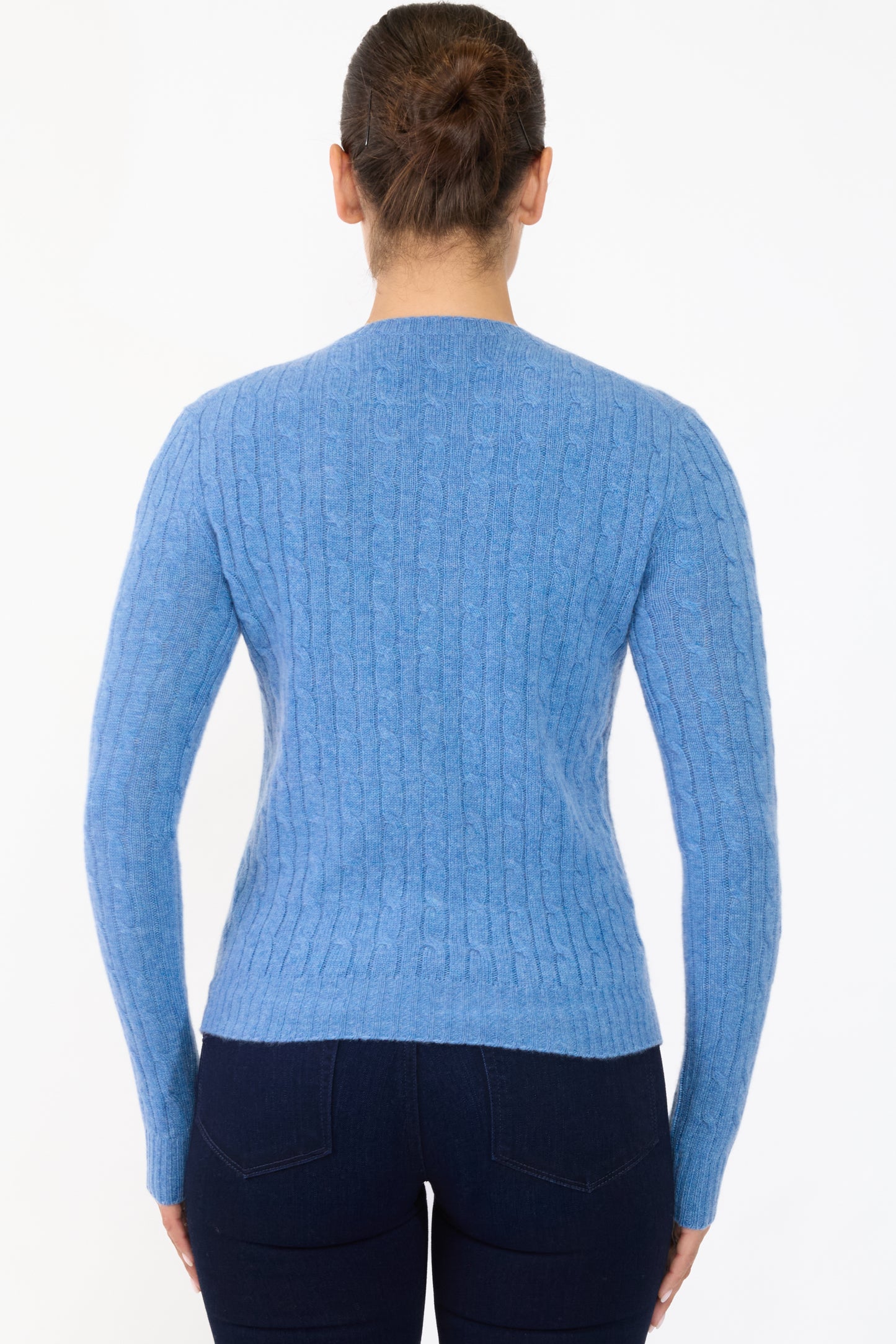 JENNIE LIU Women's 100% Cashmere Cable-knit Long Sleeve Pullover Crew Neck Sweater