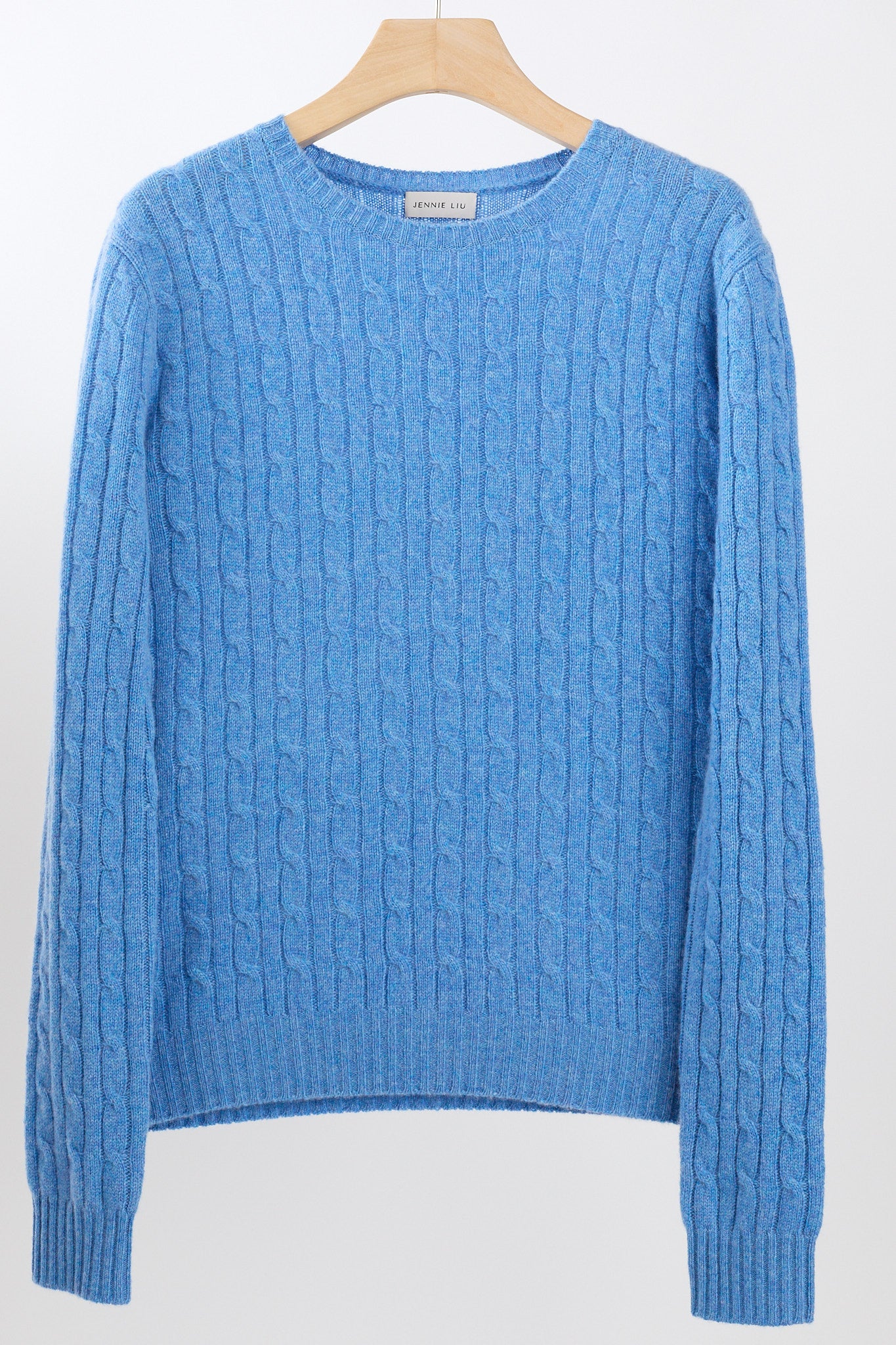 JENNIE LIU Women's 100% Cashmere Cable-knit Long Sleeve Pullover Crew Neck Sweater