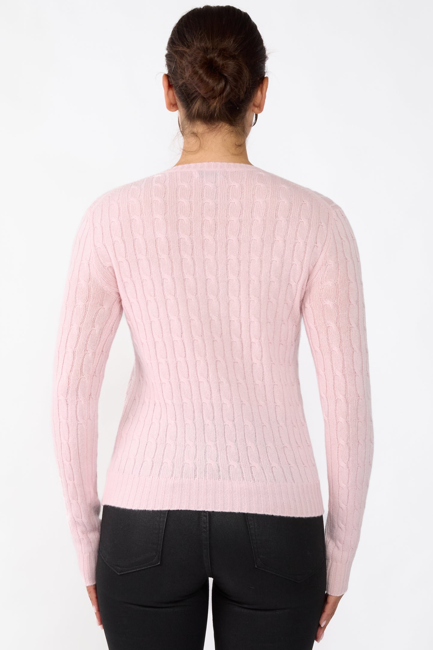JENNIE LIU Women's 100% Cashmere Cable-knit Long Sleeve Pullover Crew Neck Sweater