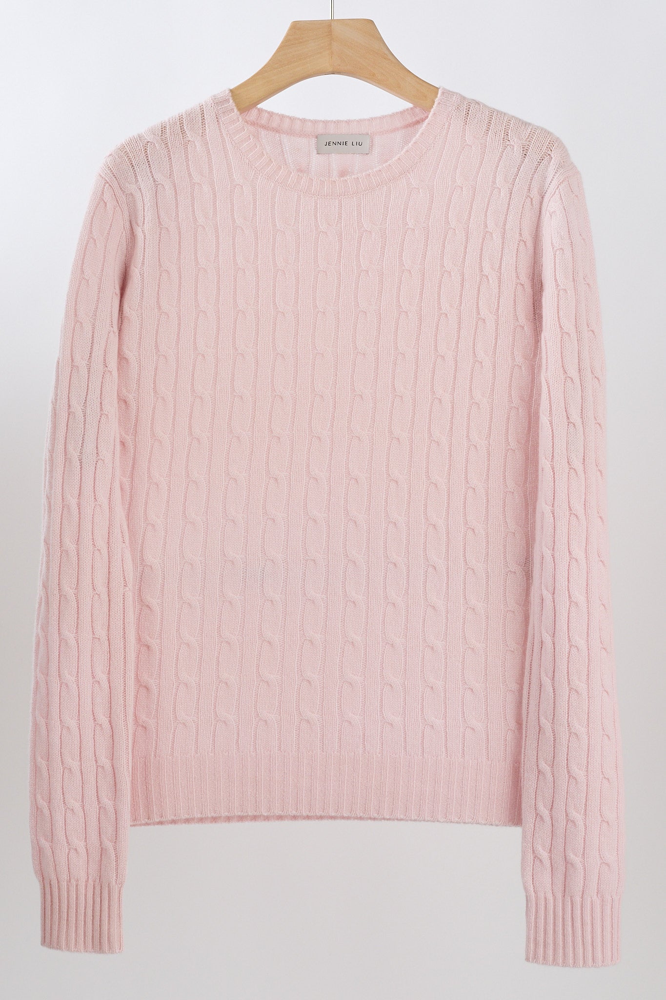 JENNIE LIU Women's 100% Cashmere Cable-knit Long Sleeve Pullover Crew Neck Sweater