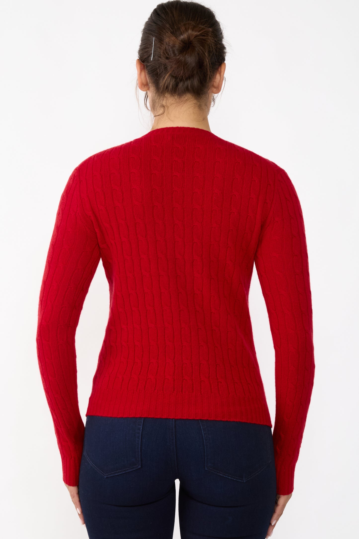 JENNIE LIU Women's 100% Cashmere Cable-knit Long Sleeve Pullover Crew Neck Sweater