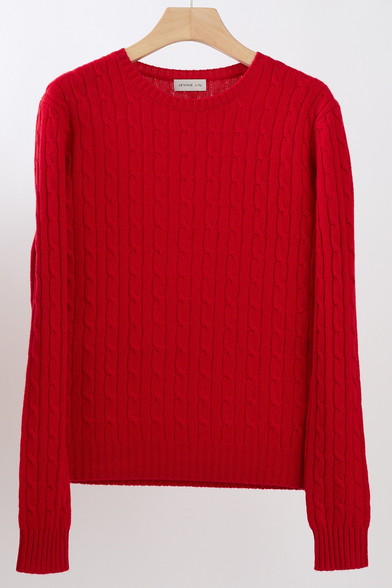 JENNIE LIU Women's 100% Cashmere Cable-knit Long Sleeve Pullover Crew Neck Sweater