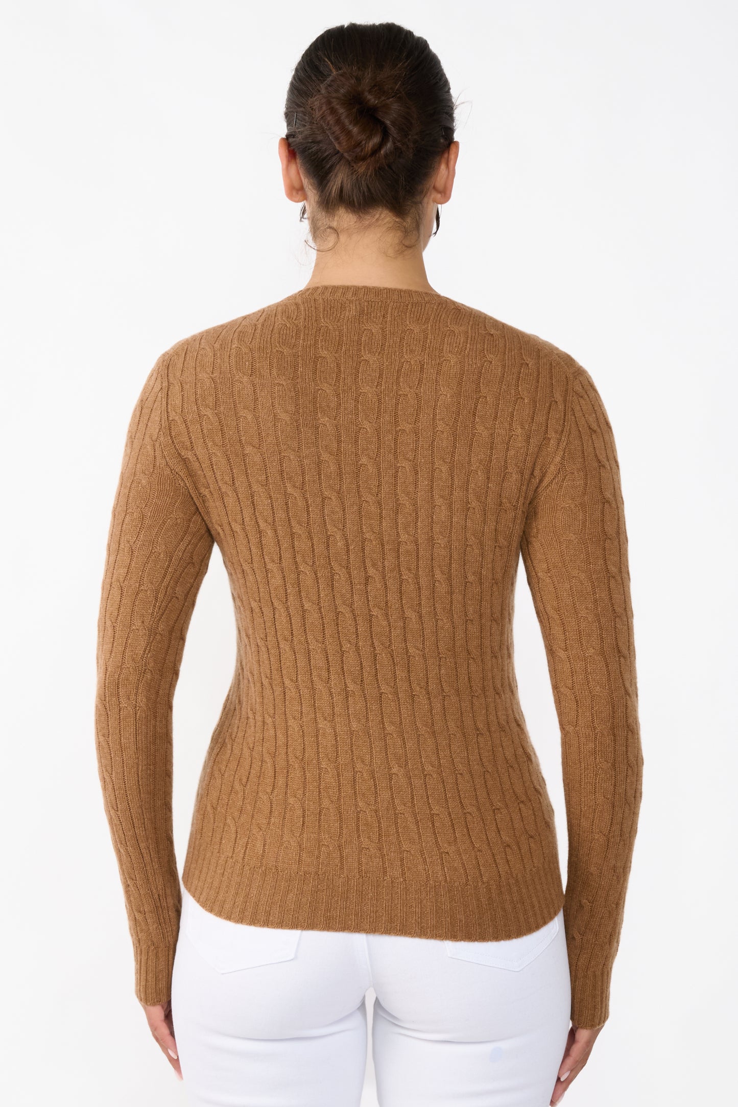 JENNIE LIU Women's 100% Cashmere Cable-knit Long Sleeve Pullover Crew Neck Sweater