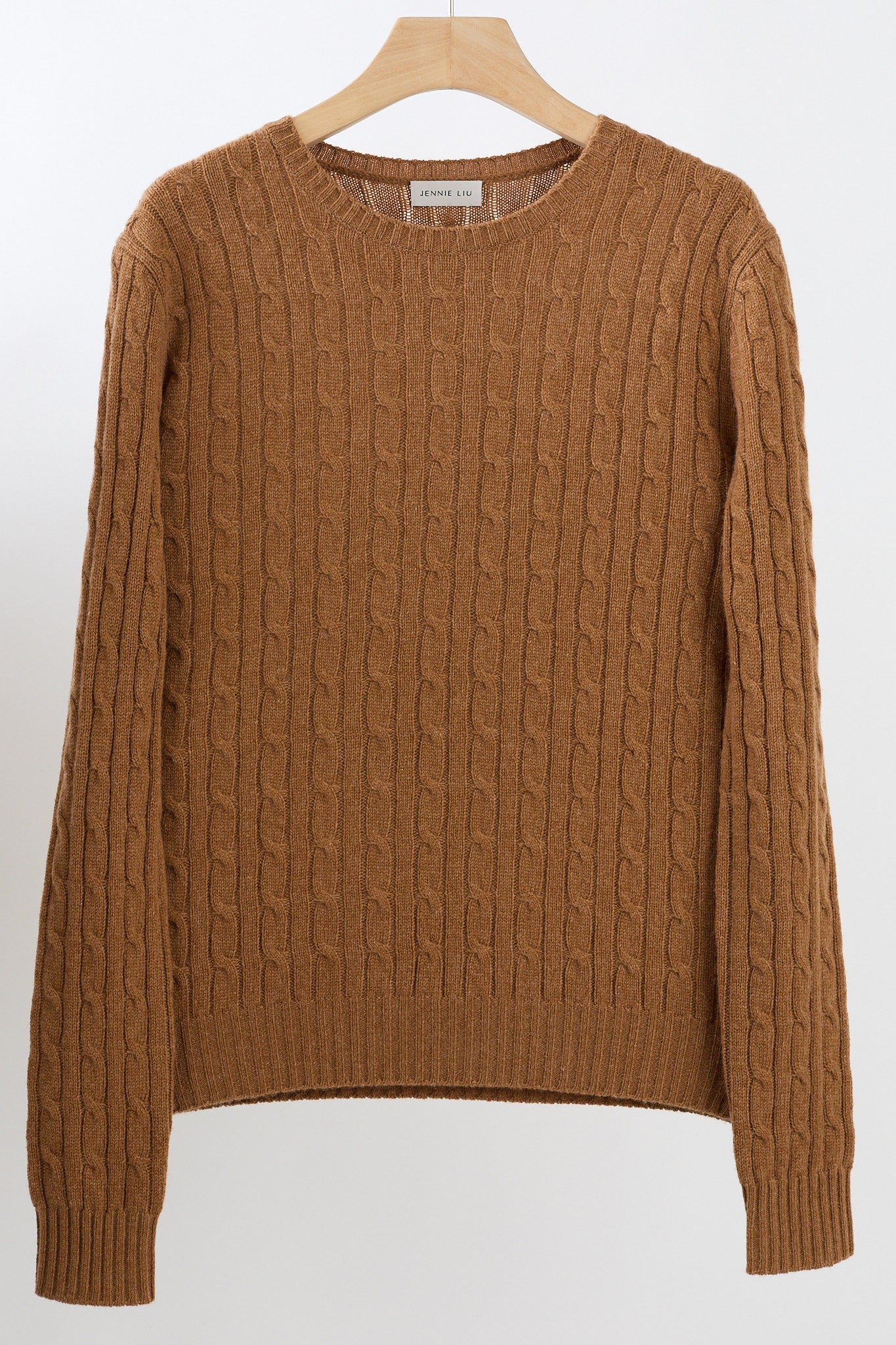 JENNIE LIU Women's 100% Cashmere Cable-knit Long Sleeve Pullover Crew Neck Sweater