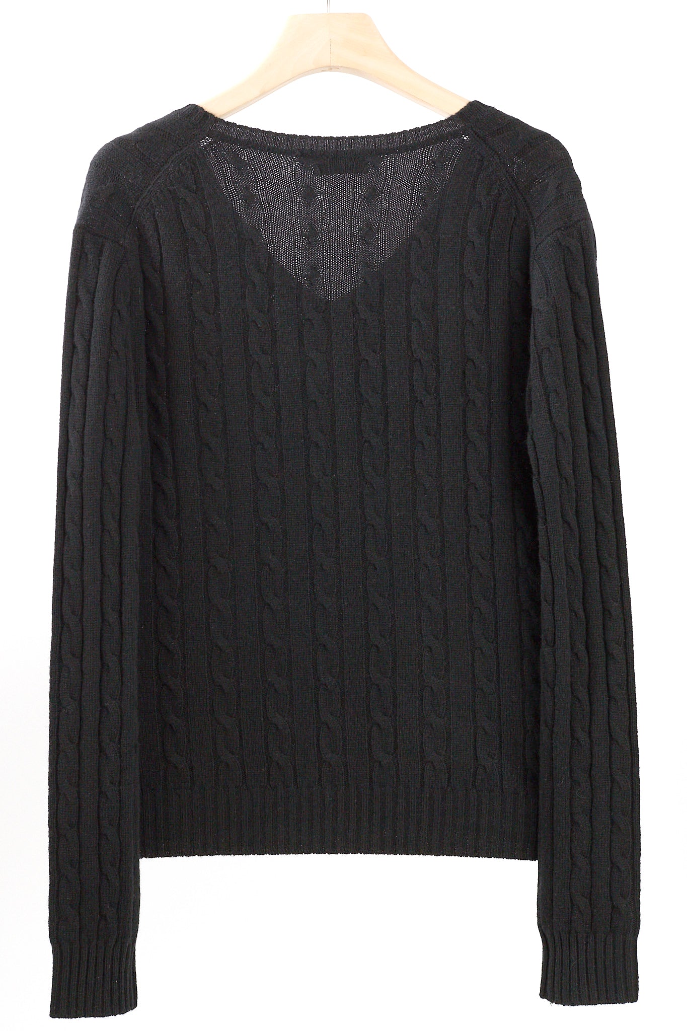 JENNIE LIU Women's 100% Cashmere Cable-knit Long Sleeve Pullover V Neck Sweater