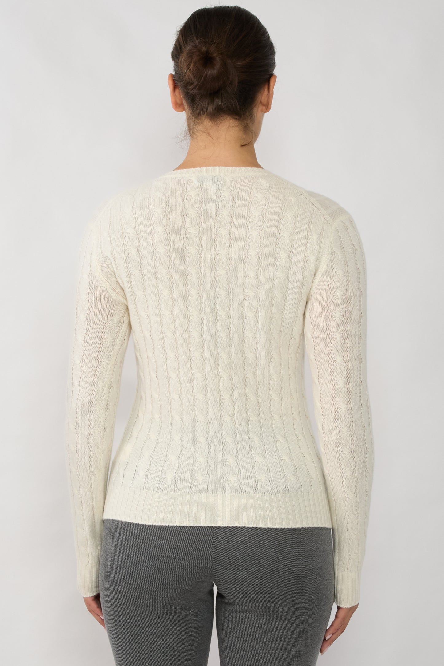 JENNIE LIU Women's 100% Cashmere Cable-knit Long Sleeve Pullover V Neck Sweater