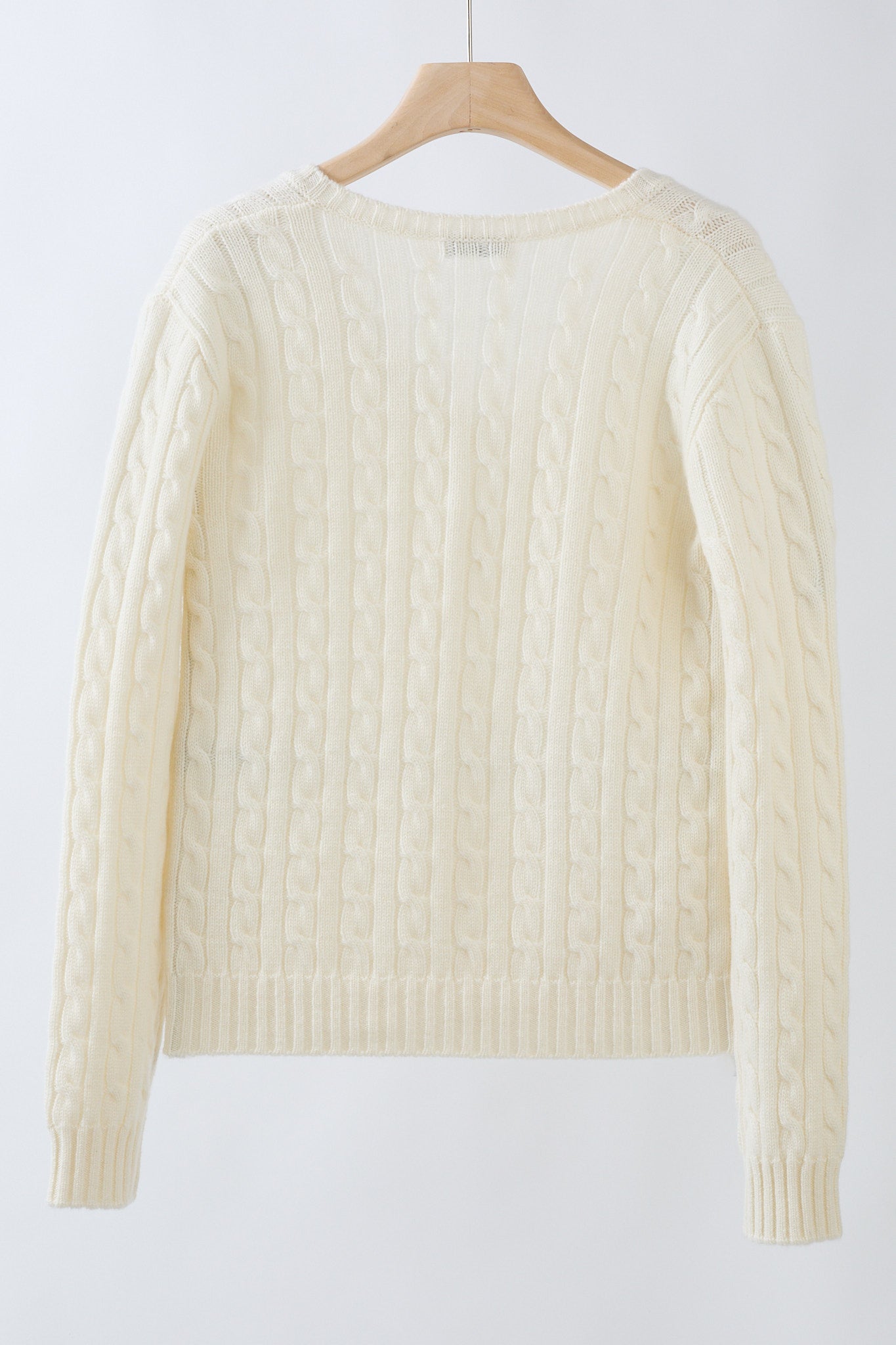 JENNIE LIU Women's 100% Cashmere Cable-knit Long Sleeve Pullover V Neck Sweater