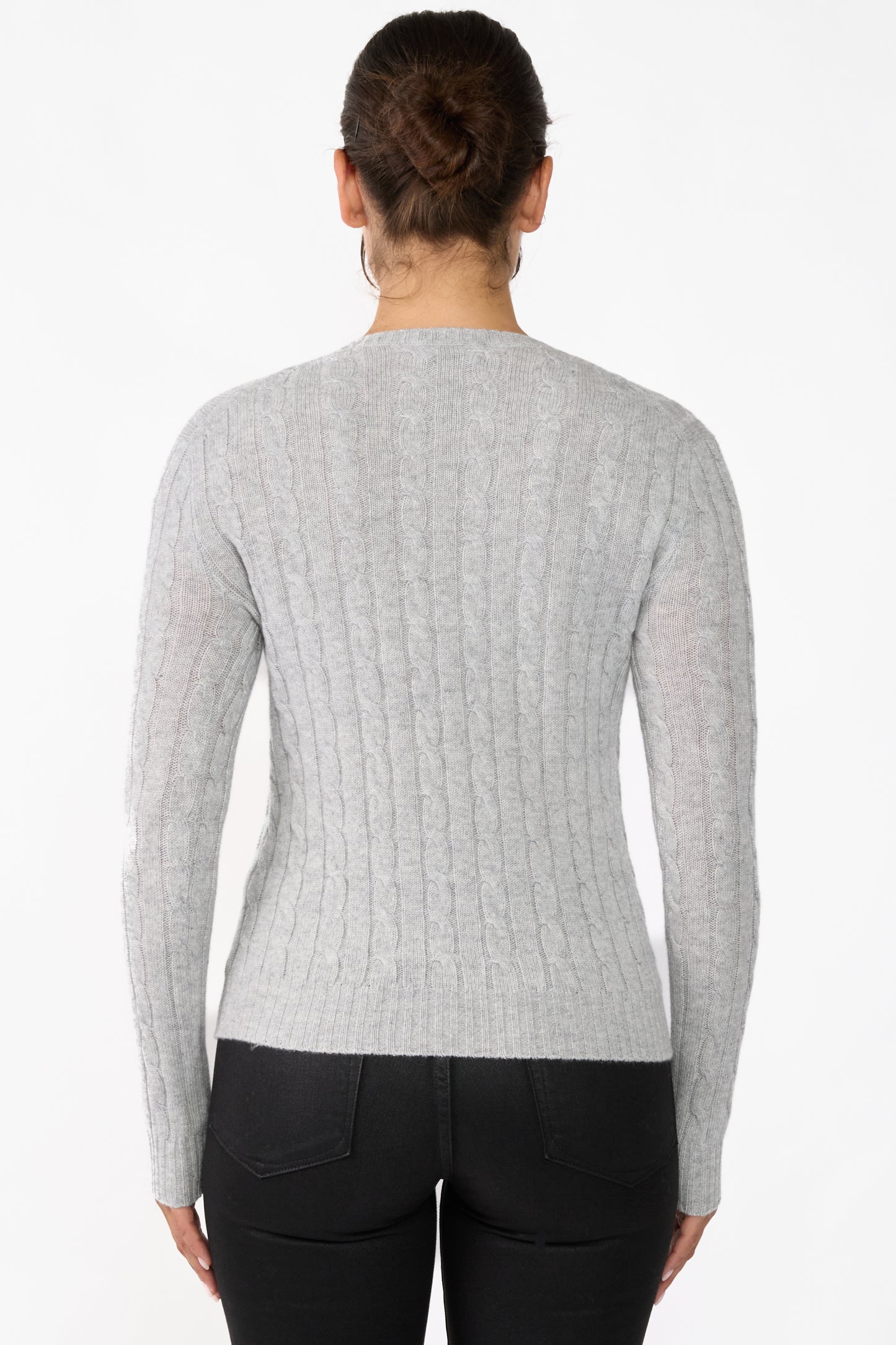 JENNIE LIU Women's 100% Cashmere Cable-knit Long Sleeve Pullover V Neck Sweater