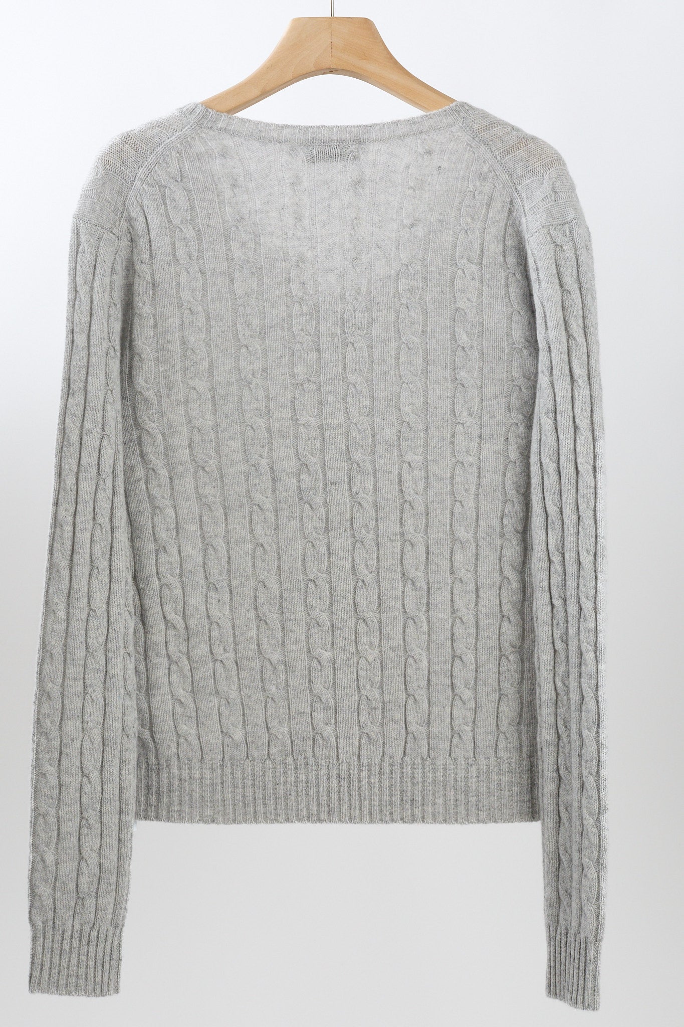 JENNIE LIU Women's 100% Cashmere Cable-knit Long Sleeve Pullover V Neck Sweater