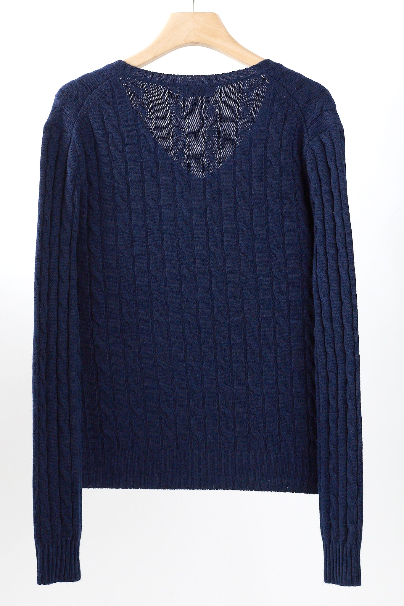 JENNIE LIU Women's 100% Cashmere Cable-knit Long Sleeve Pullover V Neck Sweater