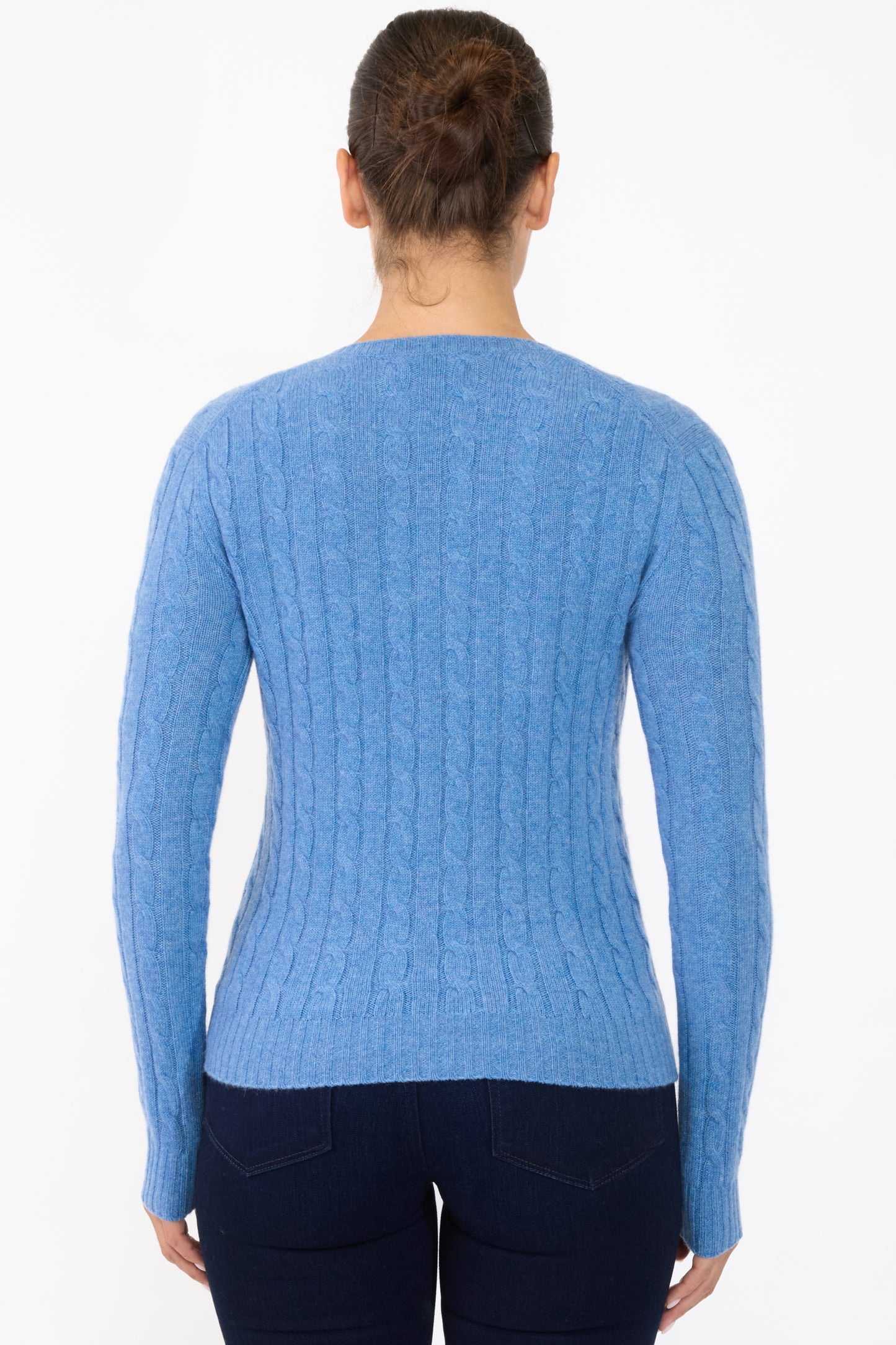 JENNIE LIU Women's 100% Cashmere Cable-knit Long Sleeve Pullover V Neck Sweater