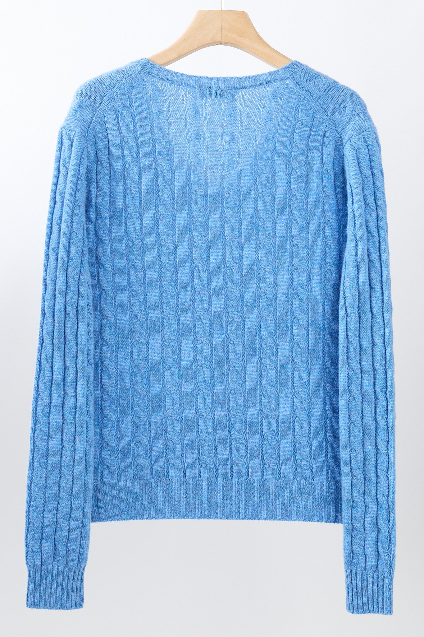 JENNIE LIU Women's 100% Cashmere Cable-knit Long Sleeve Pullover V Neck Sweater