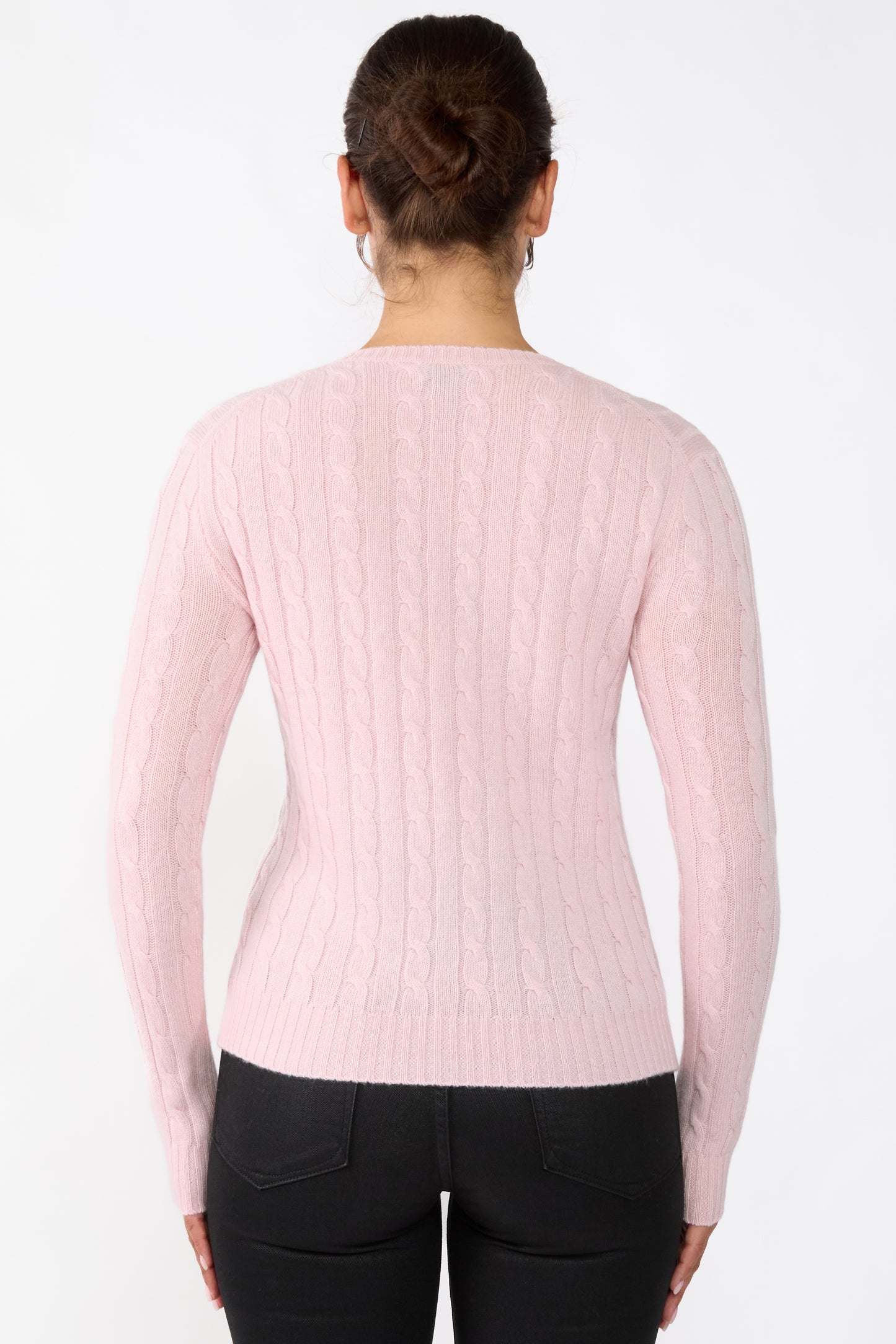 JENNIE LIU Women's 100% Cashmere Cable-knit Long Sleeve Pullover V Neck Sweater