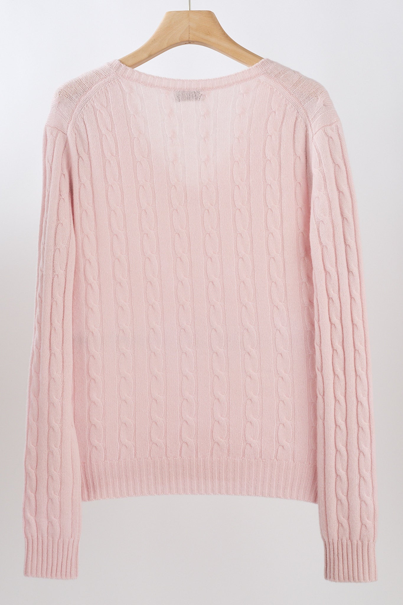 JENNIE LIU Women's 100% Cashmere Cable-knit Long Sleeve Pullover V Neck Sweater