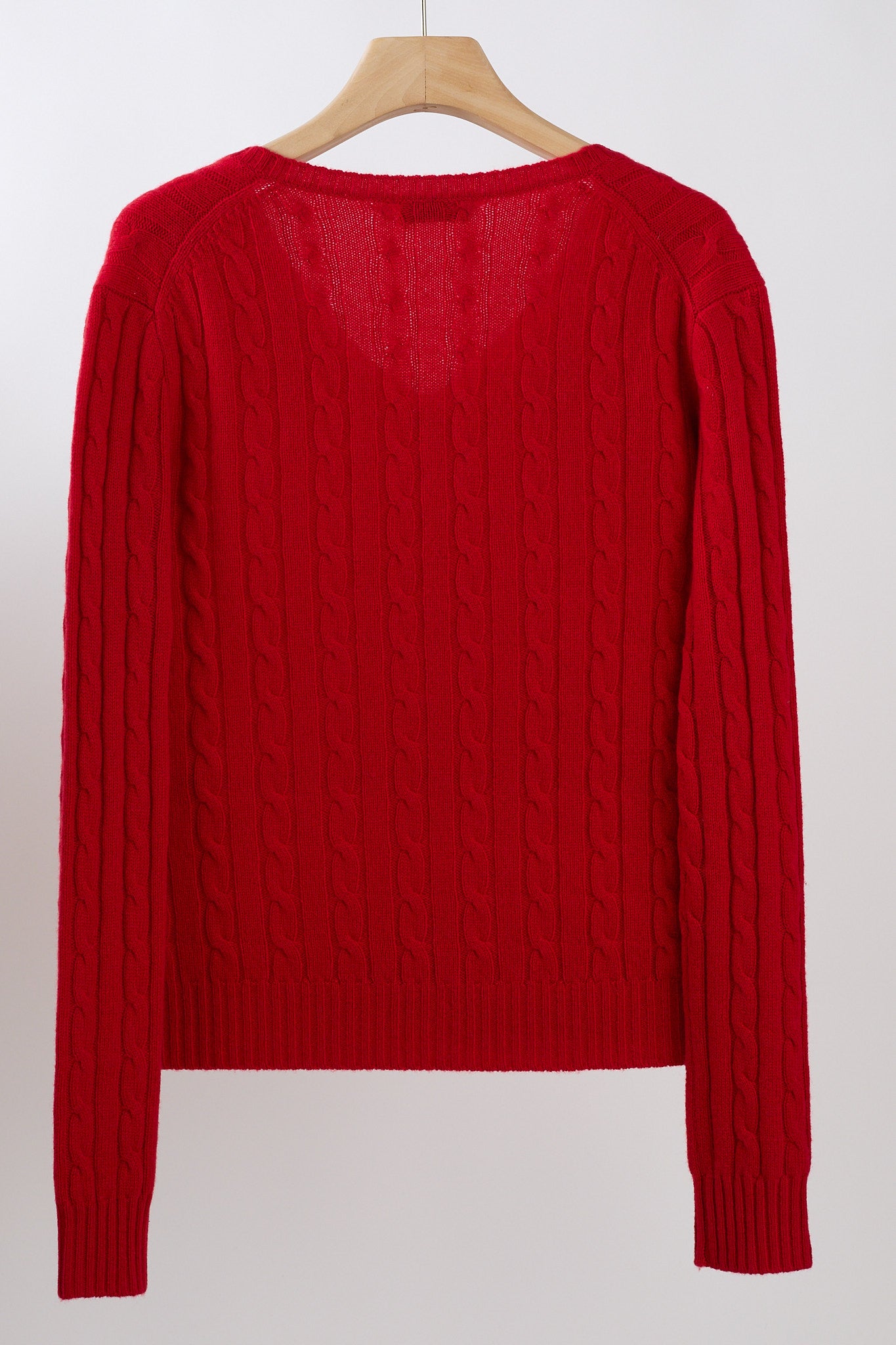 JENNIE LIU Women's 100% Cashmere Cable-knit Long Sleeve Pullover V Neck Sweater