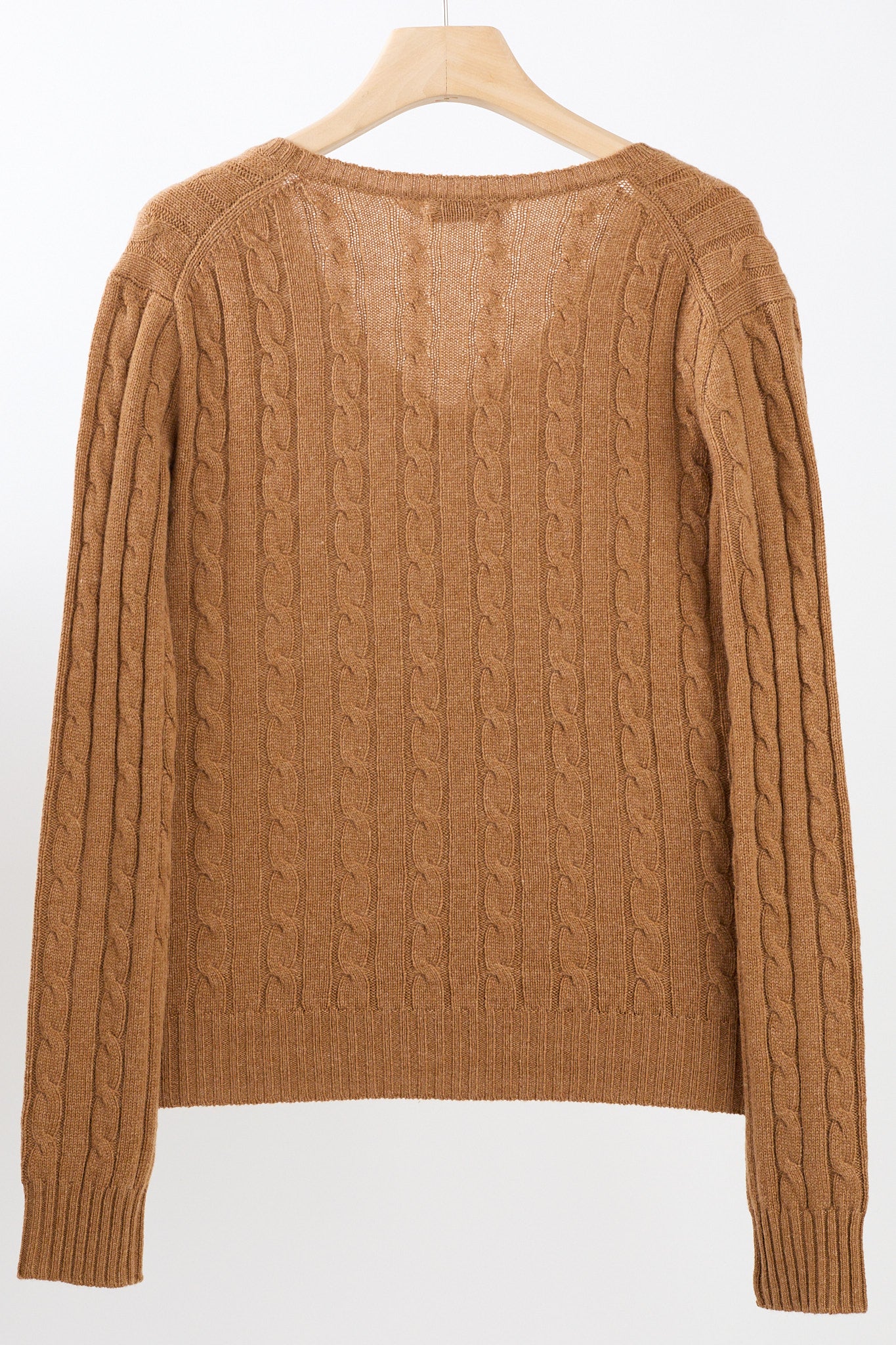 JENNIE LIU Women's 100% Cashmere Cable-knit Long Sleeve Pullover V Neck Sweater