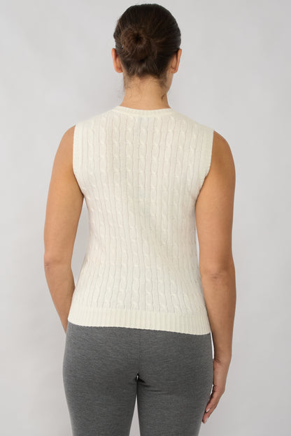 Women's Cashmere Cable V-Neck Sweater Vest in Cream by JENNIE LIU