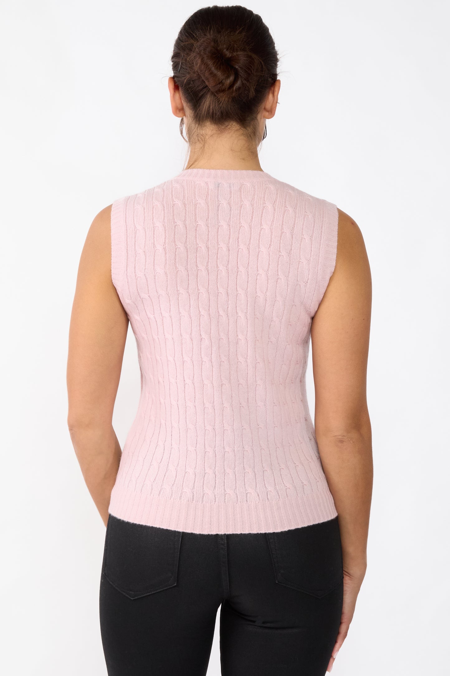 JENNIE LIU Womens 100% Cashmere V Neck Cable-knit Sweater Vest