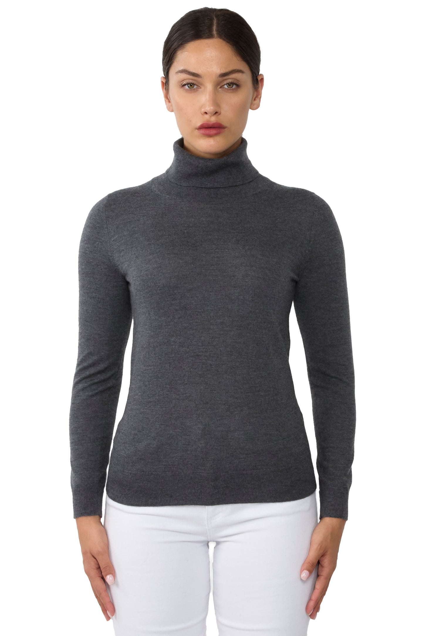 JENNIE LIU Womens 100% Cashmere Turtleneck Sweater | Tissue Weight Cashmere Sweaters for Women