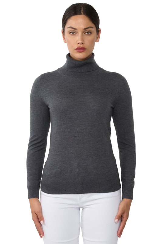 JENNIE LIU Womens 100% Cashmere Turtleneck Sweater | Tissue Weight Cashmere Sweaters for Women