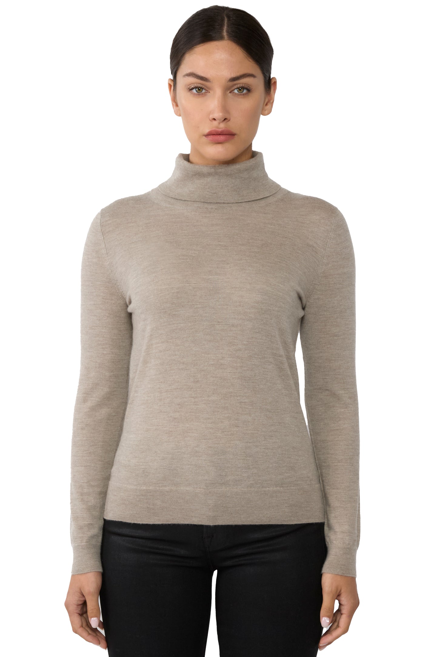 JENNIE LIU Womens 100% Cashmere Turtleneck Sweater | Tissue Weight Cashmere Sweaters for Women