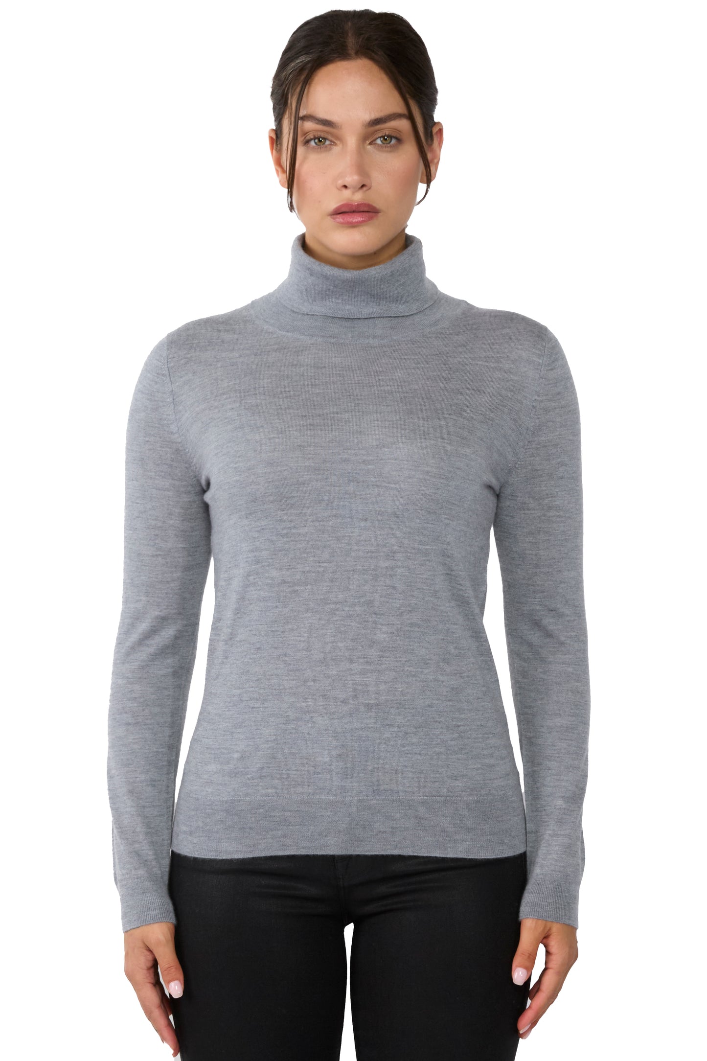 JENNIE LIU Womens 100% Cashmere Turtleneck Sweater | Tissue Weight Cashmere Sweaters for Women