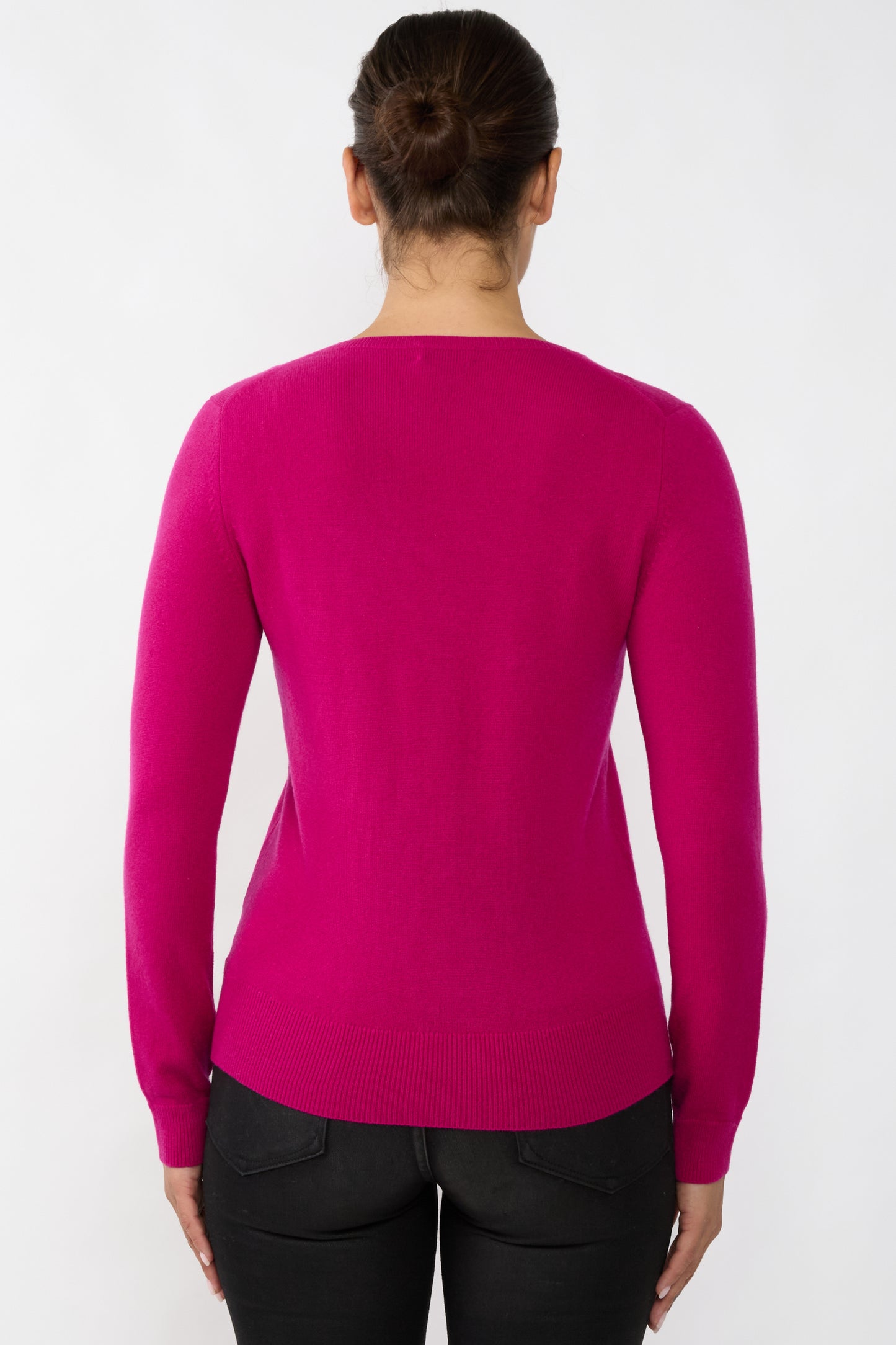 JENNIE LIU Women's 100% Pure Cashmere Long Sleeve Pullover V Neck Sweater