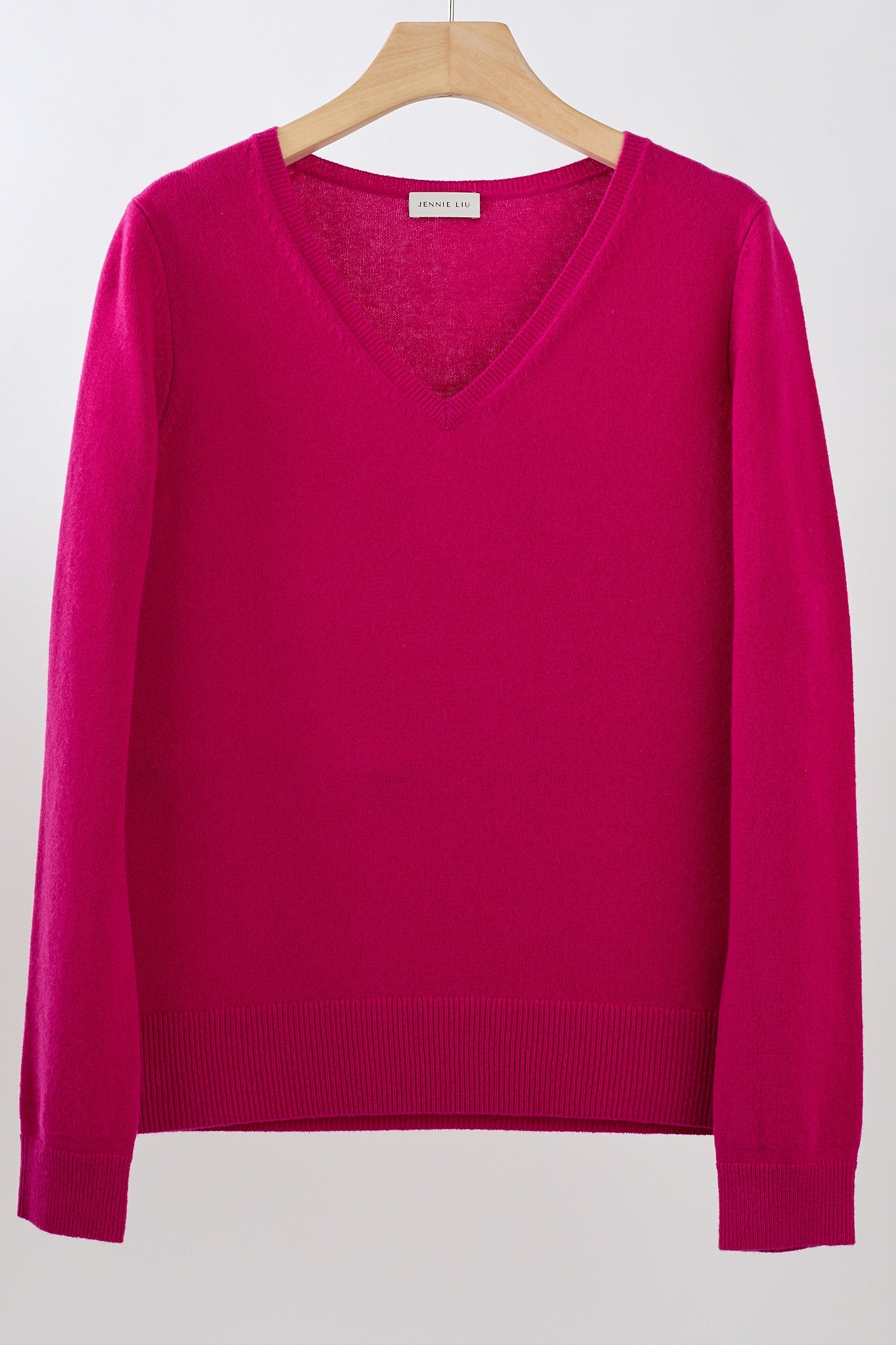 JENNIE LIU Women's 100% Pure Cashmere Long Sleeve Pullover V Neck Sweater