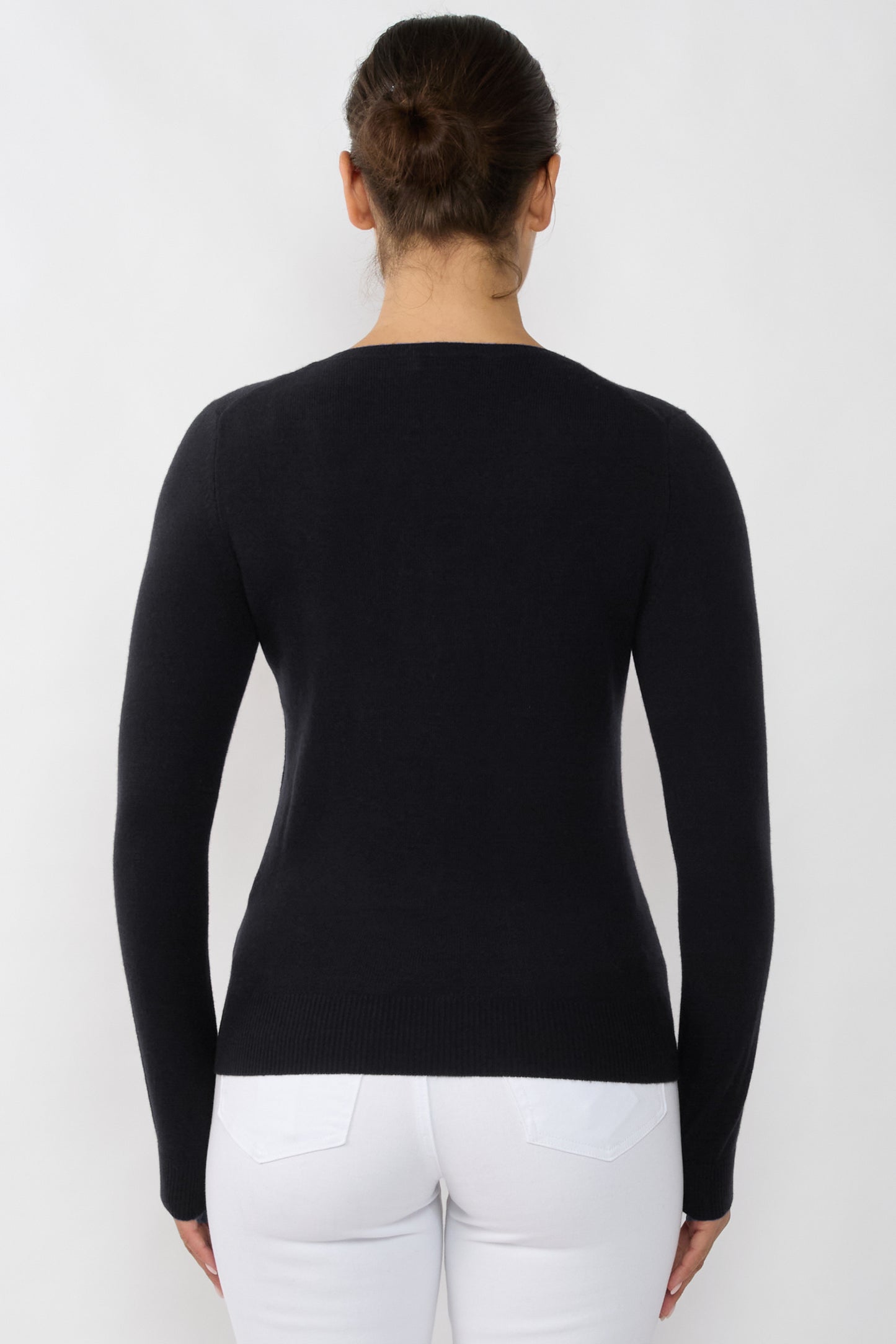 JENNIE LIU Women's 100% Pure Cashmere Long Sleeve Pullover V Neck Sweater