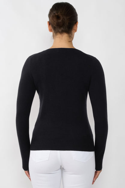 Women's Classic Cashmere V-Neck Sweater in Black by JENNIE LIU