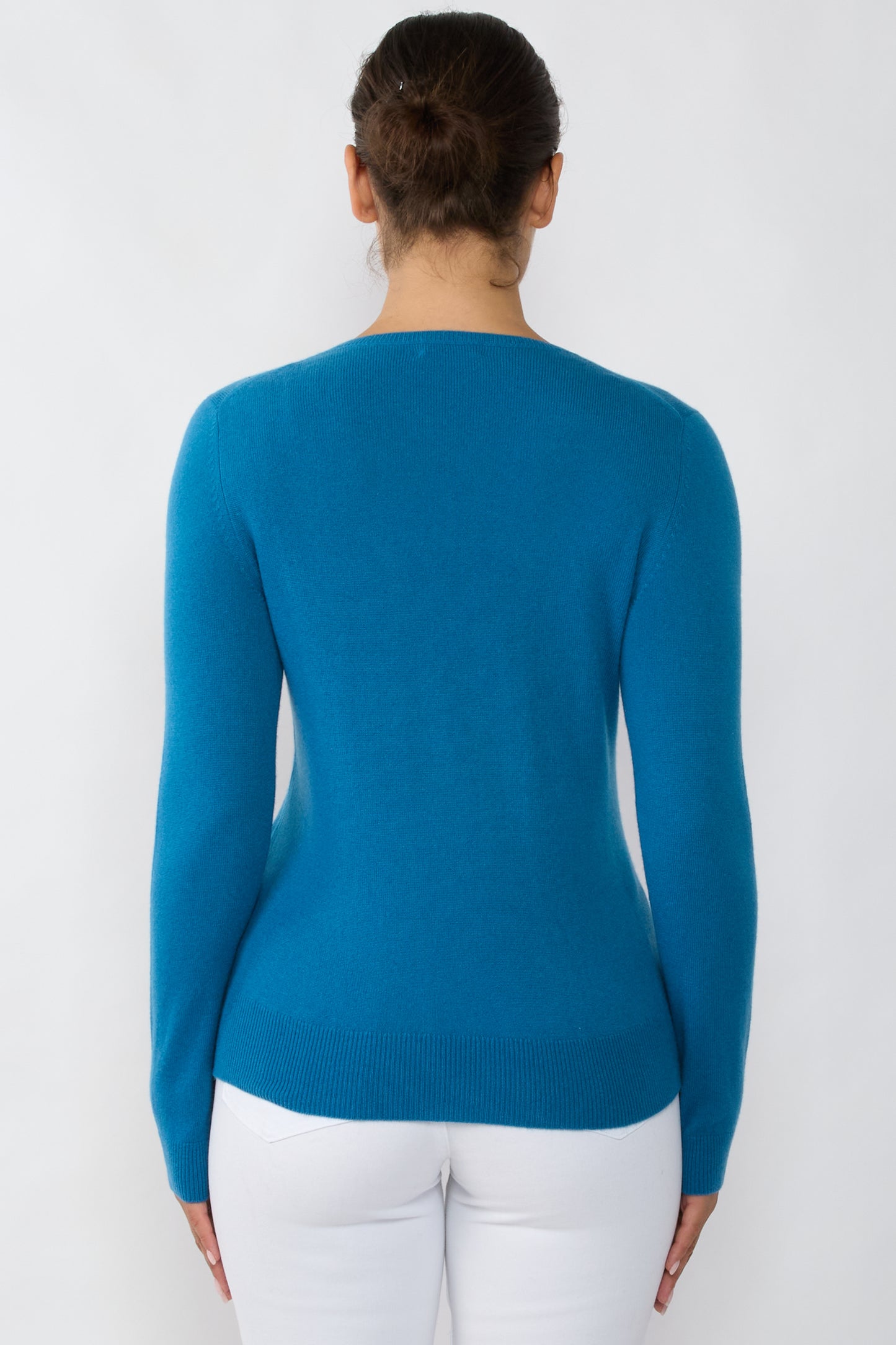 JENNIE LIU Women's 100% Pure Cashmere Long Sleeve Pullover V Neck Sweater