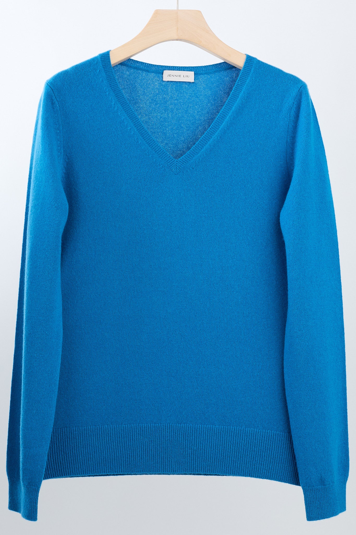 JENNIE LIU Women's 100% Pure Cashmere Long Sleeve Pullover V Neck Sweater