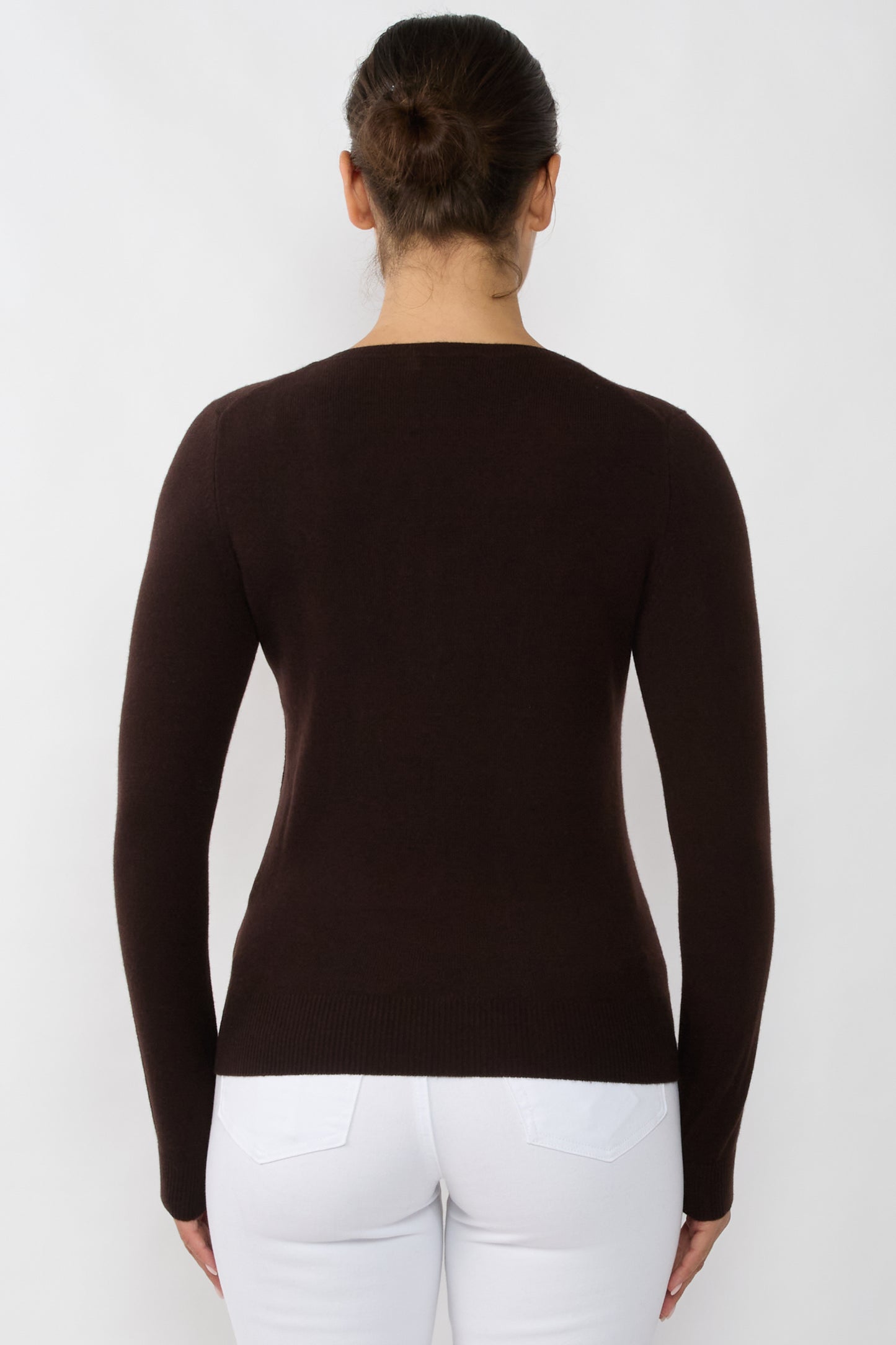 JENNIE LIU Women's 100% Pure Cashmere Long Sleeve Pullover V Neck Sweater