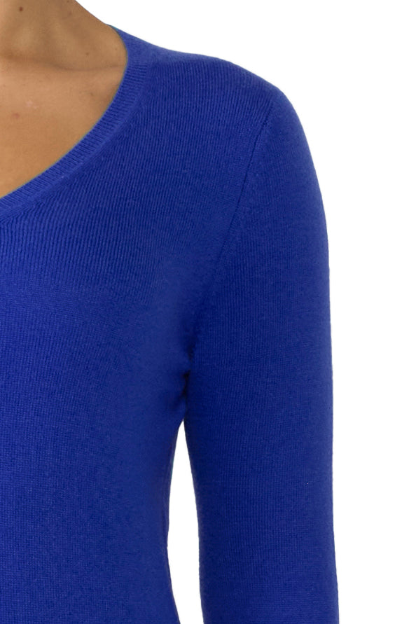 JENNIE LIU Women's 100% Pure Cashmere Long Sleeve Pullover V Neck Sweater