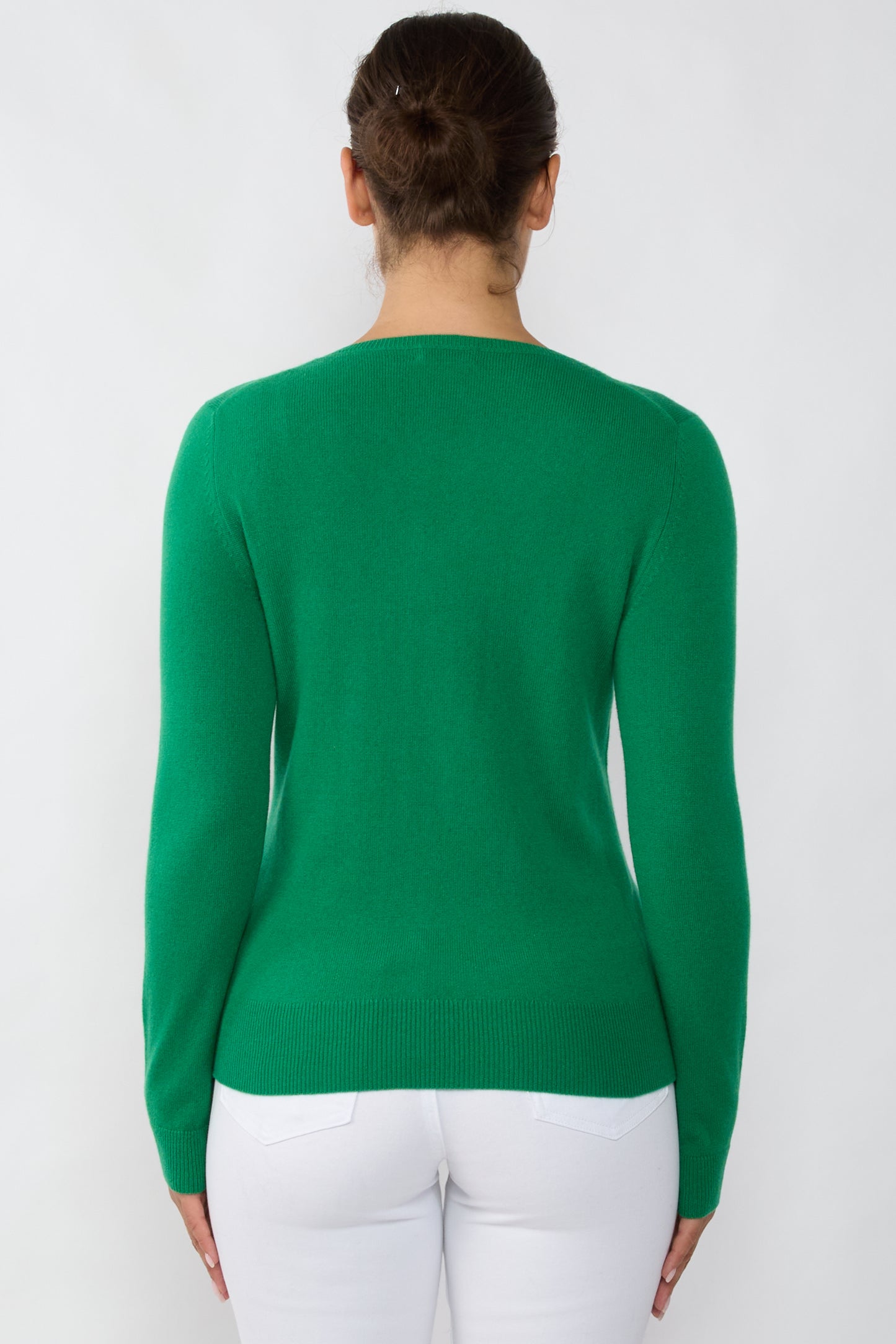 JENNIE LIU Women's 100% Pure Cashmere Long Sleeve Pullover V Neck Sweater