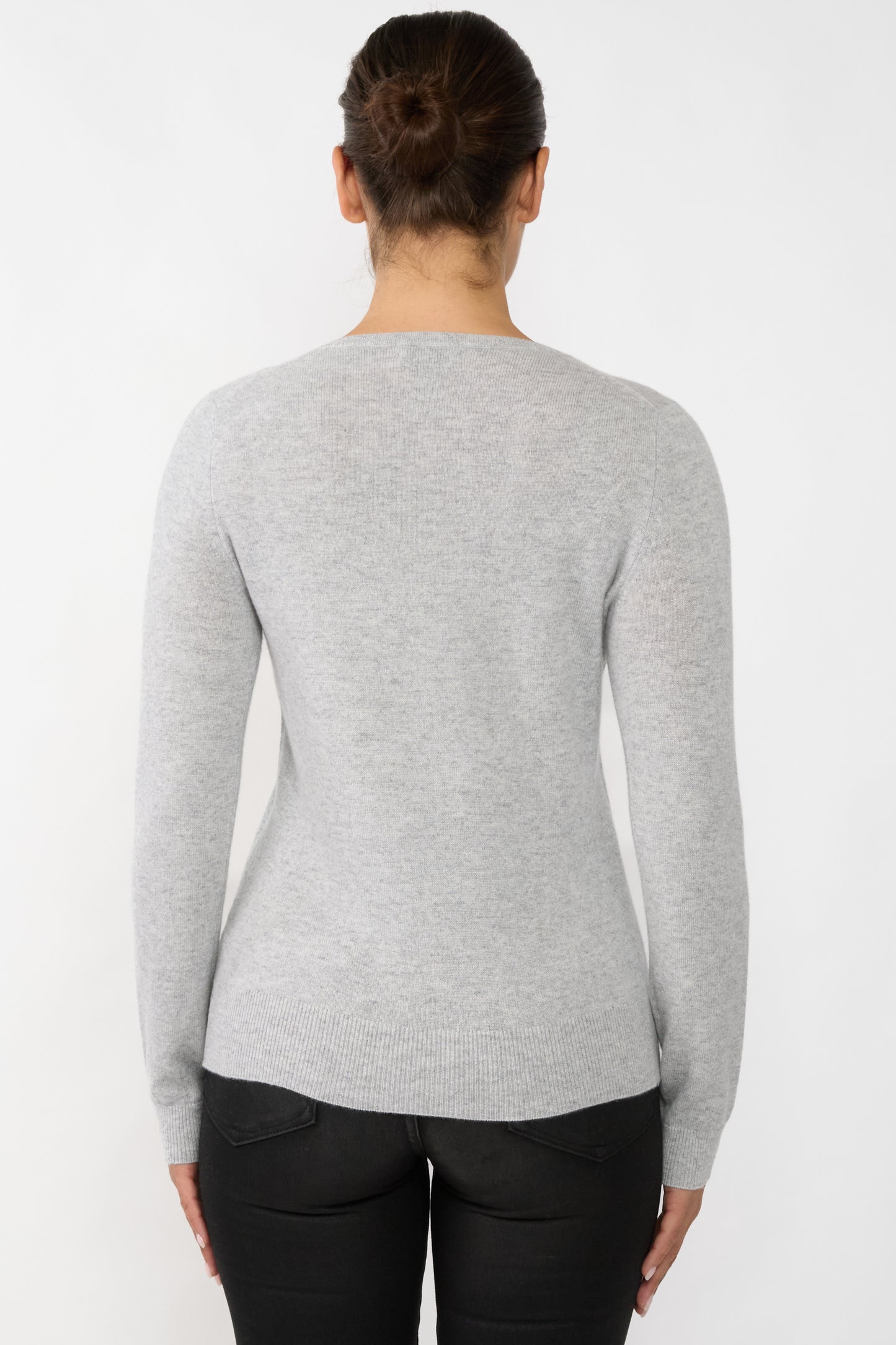 JENNIE LIU Women's 100% Pure Cashmere Long Sleeve Pullover V Neck Sweater