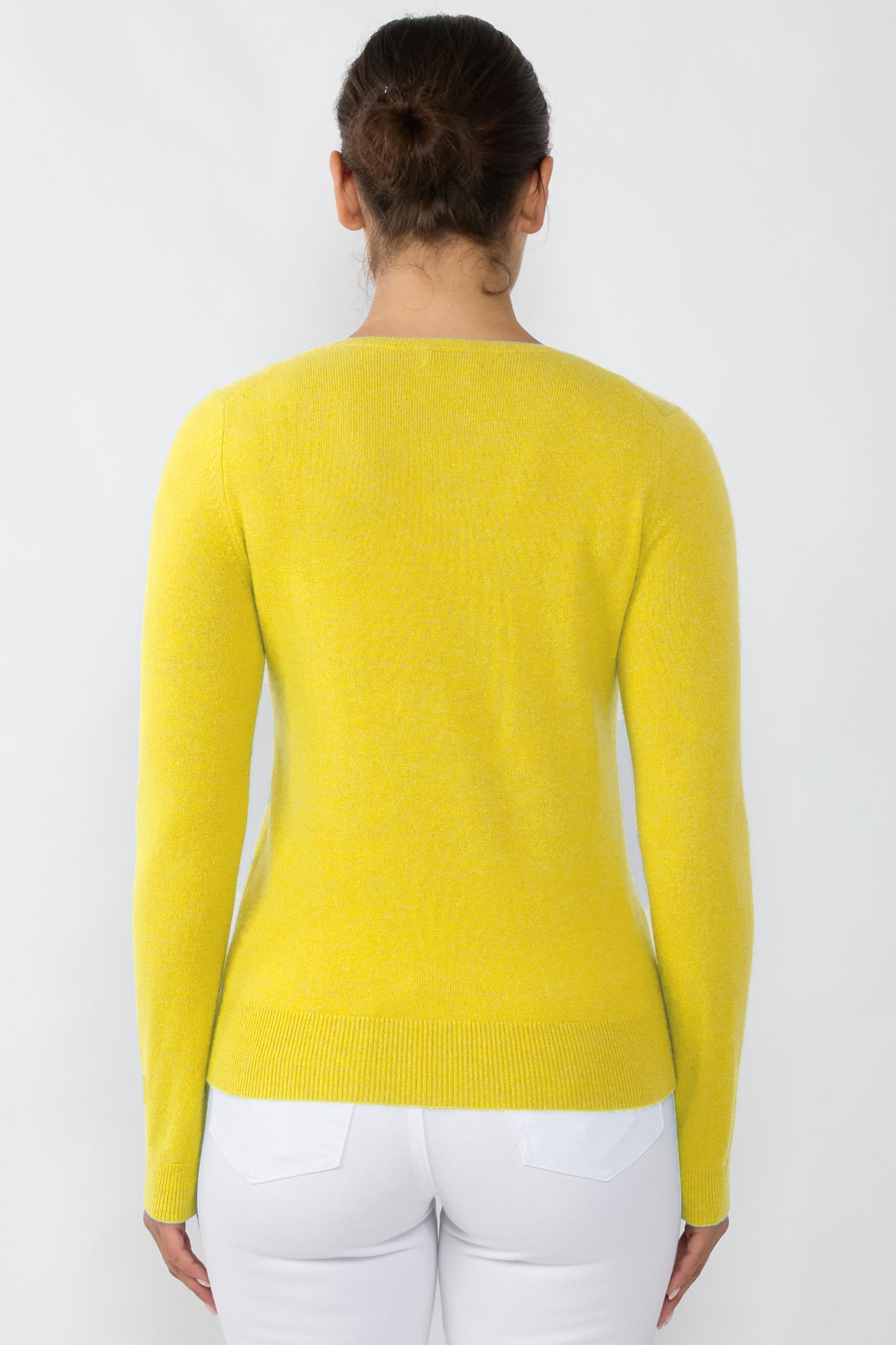 JENNIE LIU Women's 100% Pure Cashmere Long Sleeve Pullover V Neck Sweater