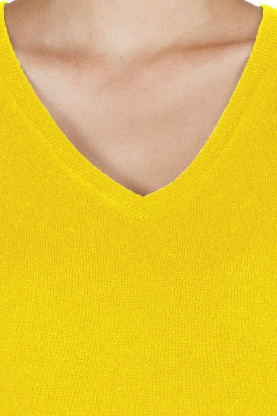 JENNIE LIU Women's 100% Pure Cashmere Long Sleeve Pullover V Neck Sweater